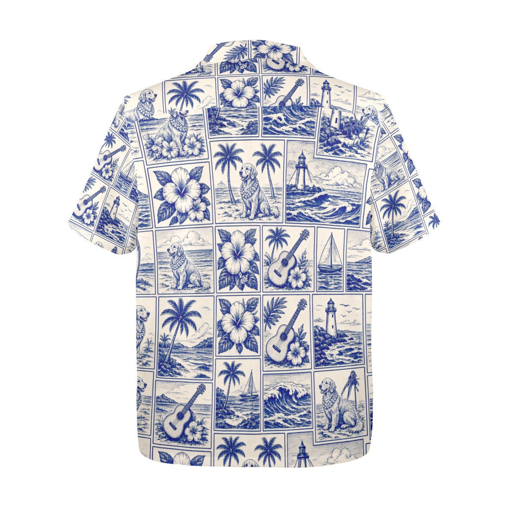 Golden Retriever Dog Style Surf Men's All Over Print Hawaiian Shirt Made In USA Ships to USA Only