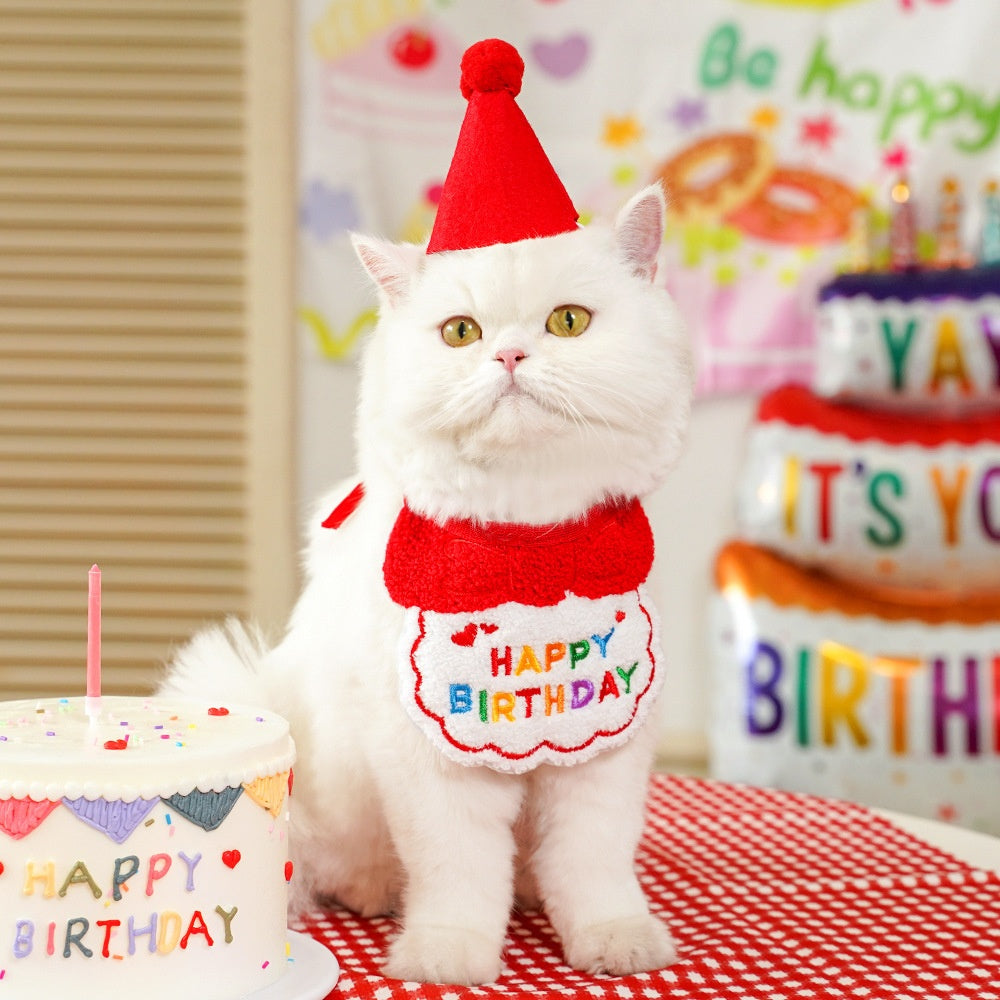 Pet birthday drool scarf cat bib scarf dog cat hat