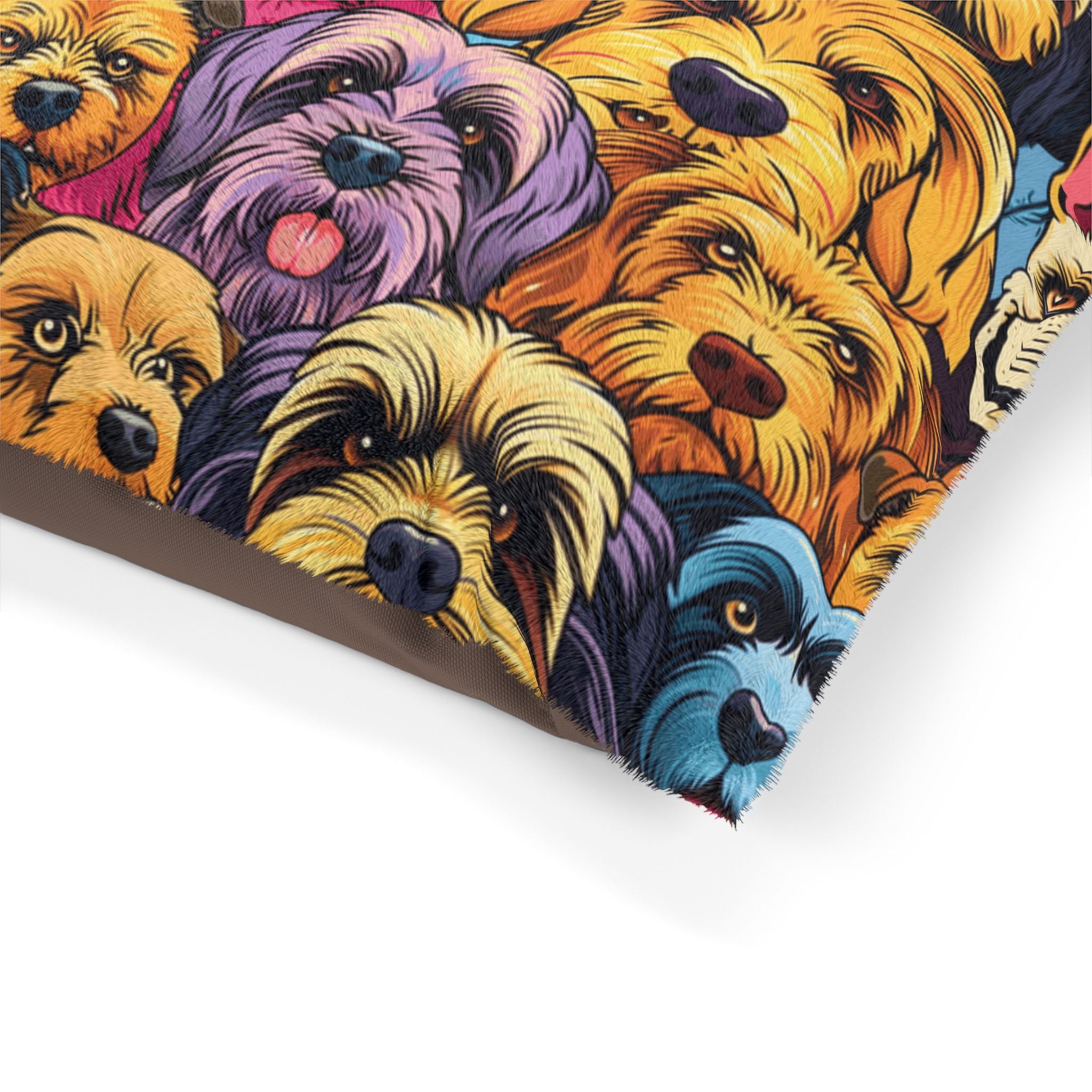 Colorful Dog Faces Pet Bed | Multicolor Canine Pattern Cushion
