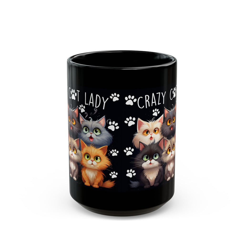 Crazy Cat Lady Mug | Black Cat Paw Print Coffee Cup