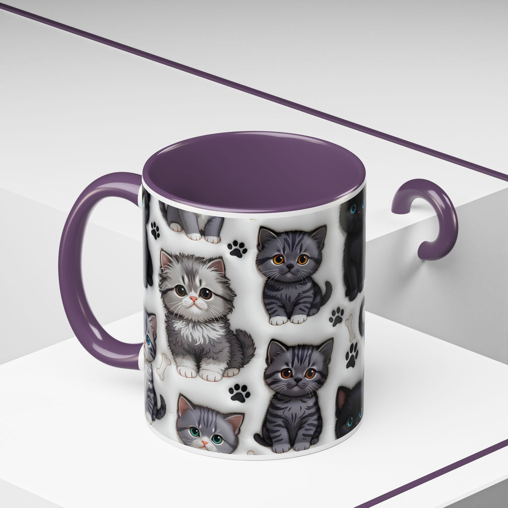 Cute Kitten Pattern Accent Coffee Mug | Cat Paw Print Design