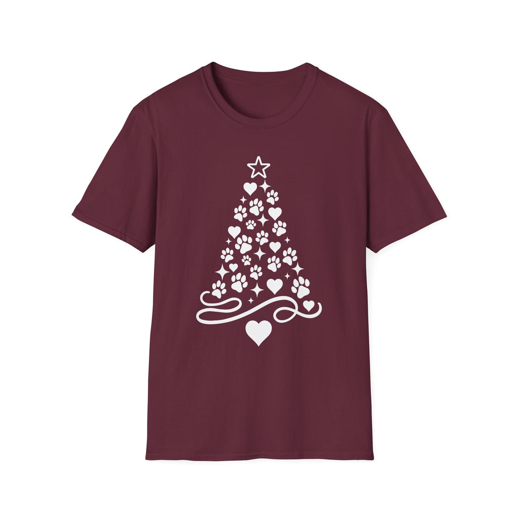 Paw Paw Print Christmas Tree T-Shirt | Dog Lover Holiday Tee