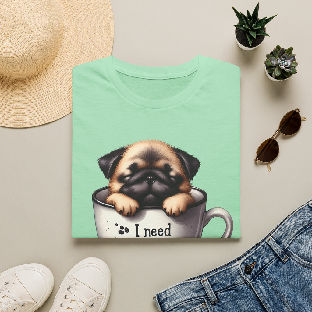 Puppy in Coffee Cup I Need Coffee T-Shirt | Cute Pug Coffee Tee