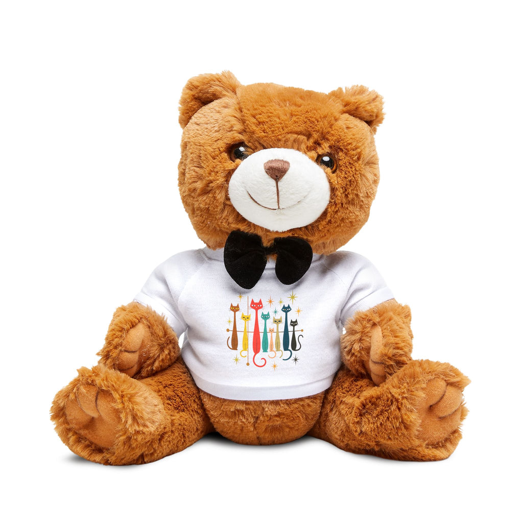 Here Kitty Kitty Colorful Cat Row Teddy Bear, Plush Bear with Printed T-Shirt