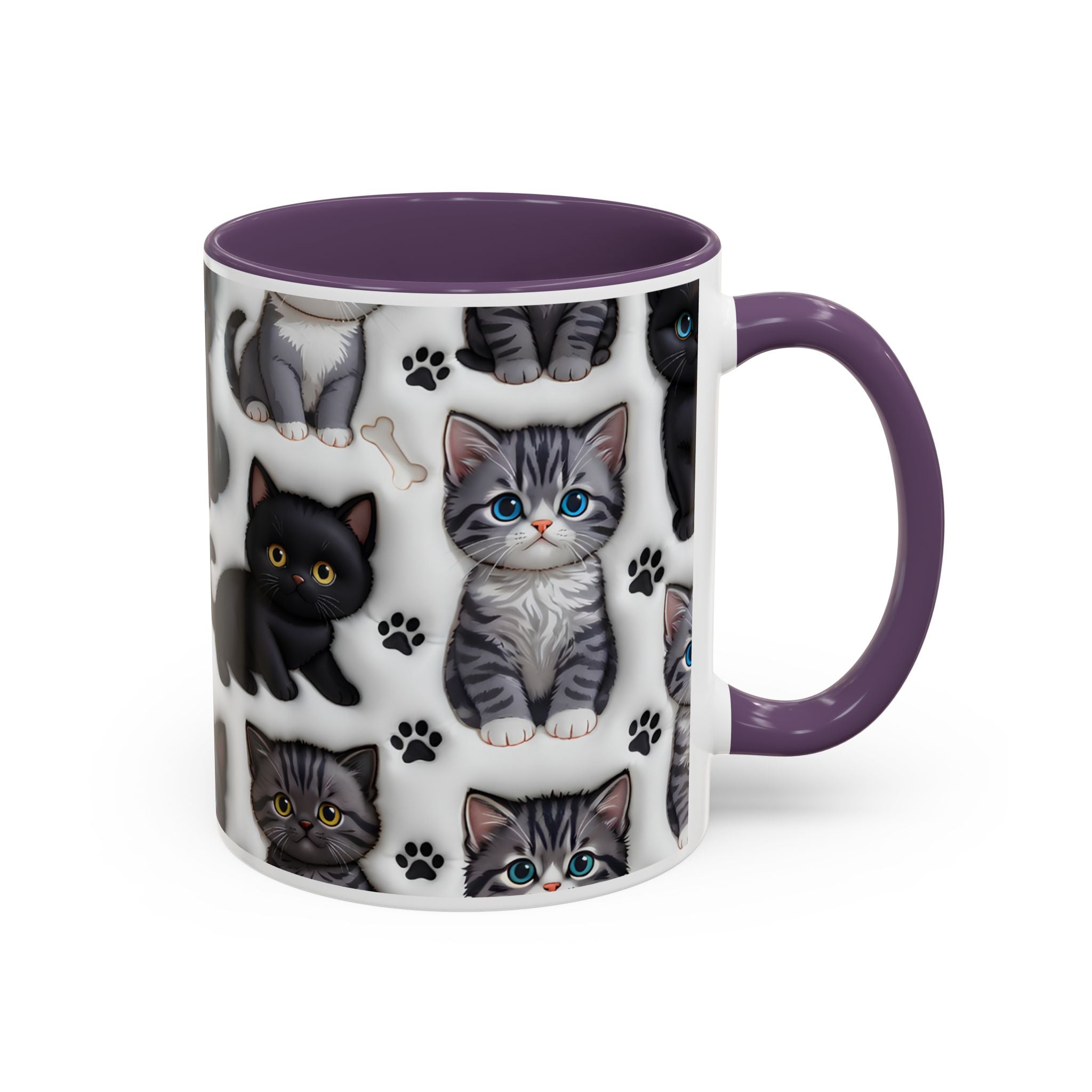 Cute Kitten Pattern Accent Coffee Mug | Cat Paw Print Design