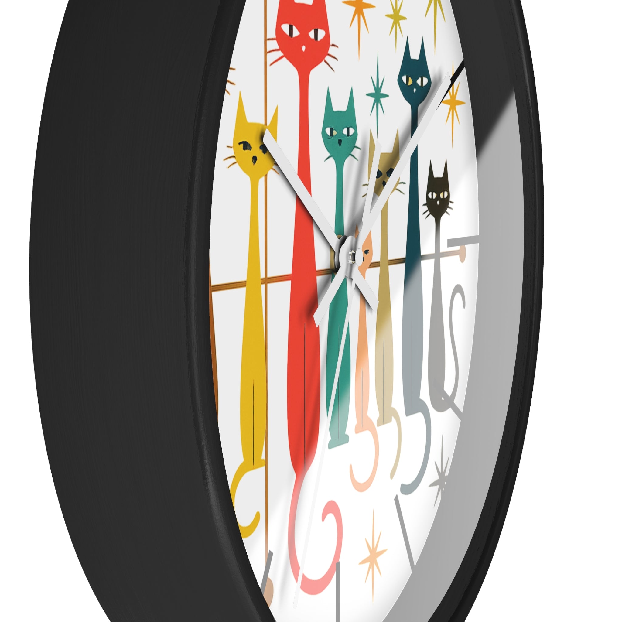Retro Mid Century Modern Cats Wall Clock | Atomic Starburst Cat Design