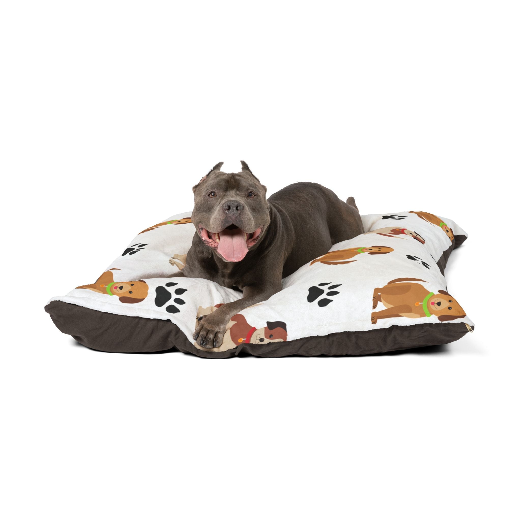 Cute Puppy Pattern Pet Bed | Dog Paw Print Design, Plush Rectangular Cushion