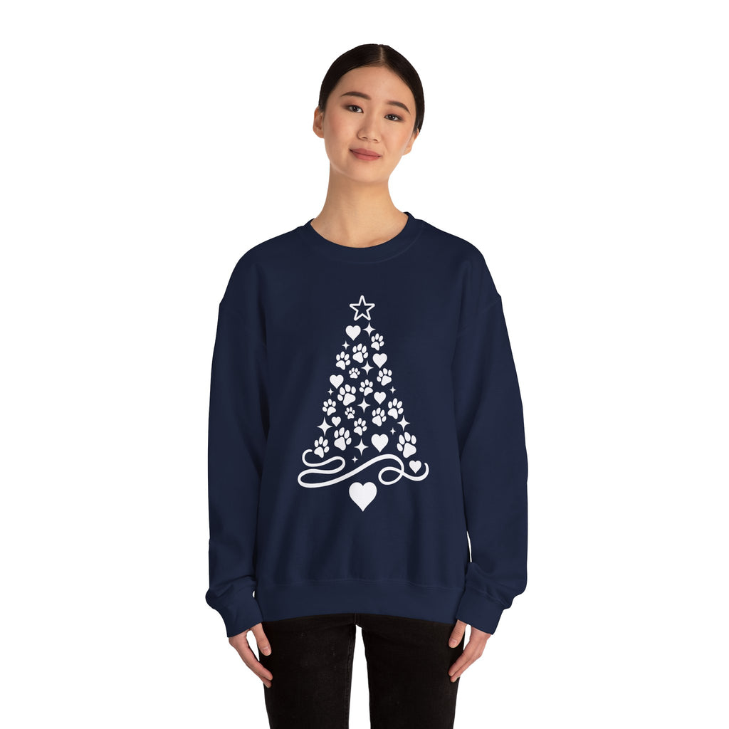 Paw Paw Print Christmas Tree Sweatshirt | Pet Lover Holiday Crewneck