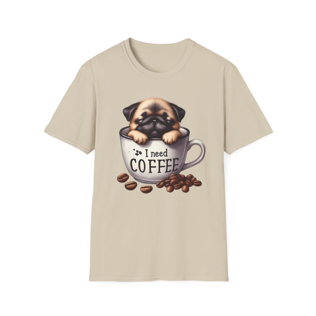 Puppy in Coffee Cup I Need Coffee T-Shirt | Cute Pug Coffee Tee
