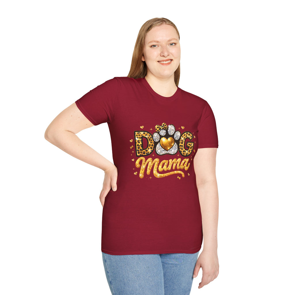 Dog Mama T-Shirt | Leopard Heart Paw Print, Gold Glitter Script