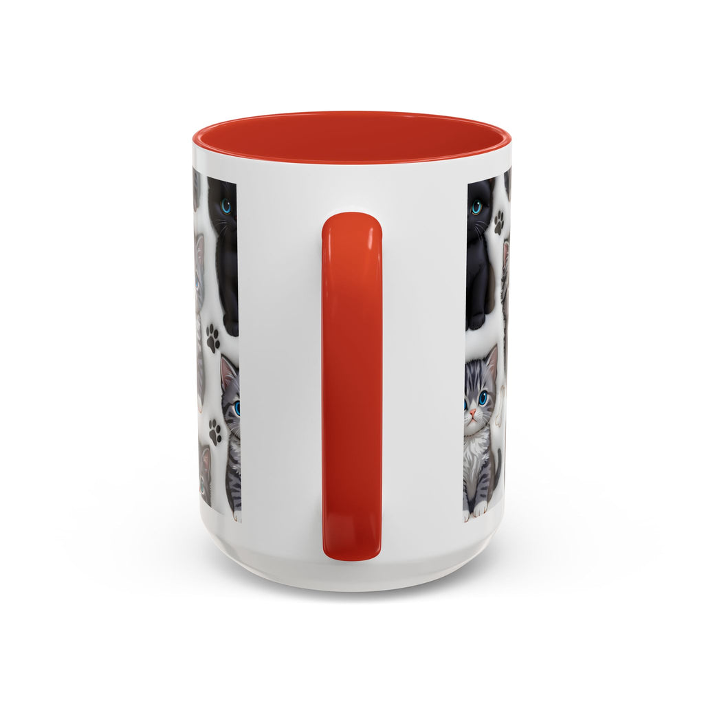 Cute Kitten Pattern Accent Coffee Mug | Cat Paw Print Design