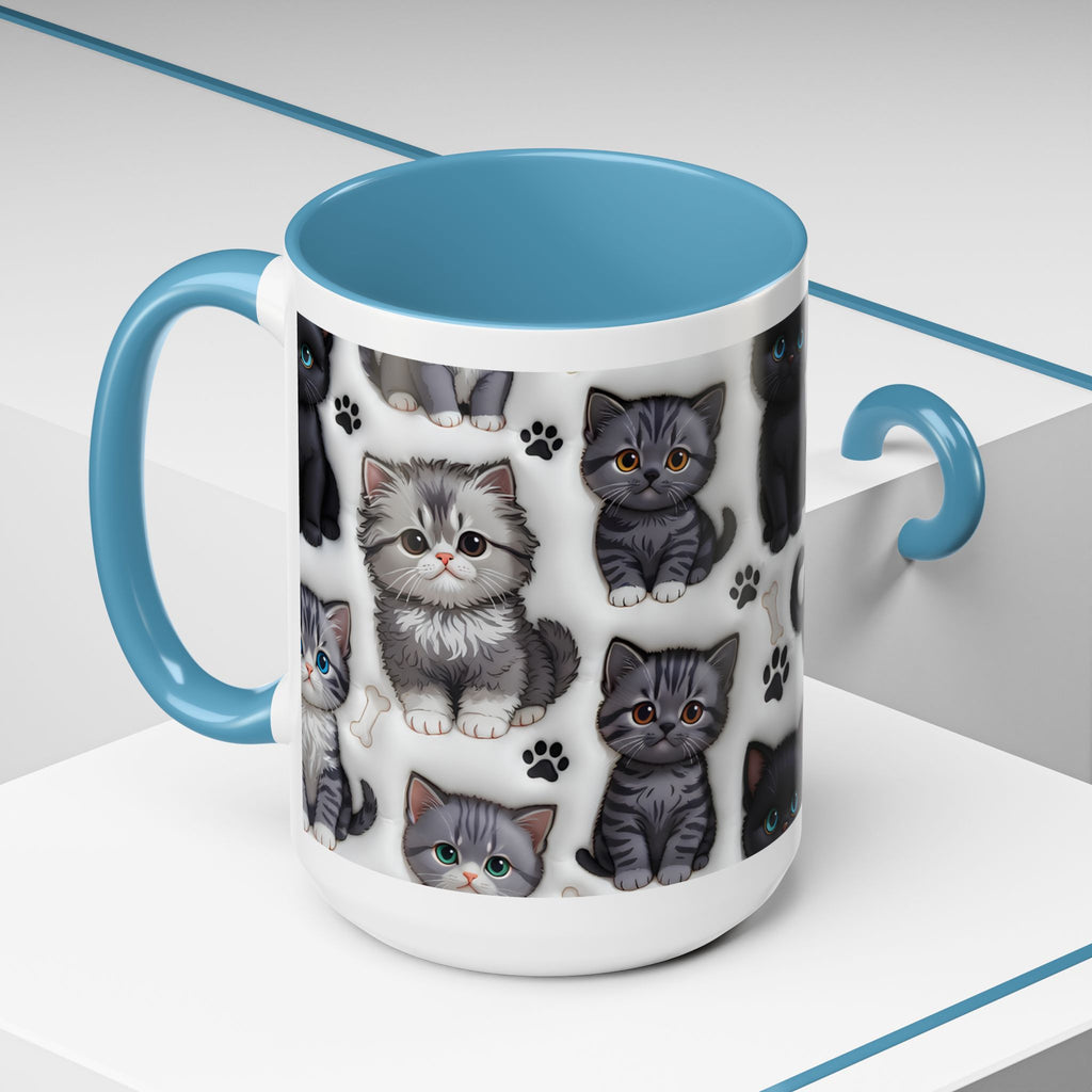 Cute Kitten Pattern Accent Coffee Mug | Cat Paw Print Design