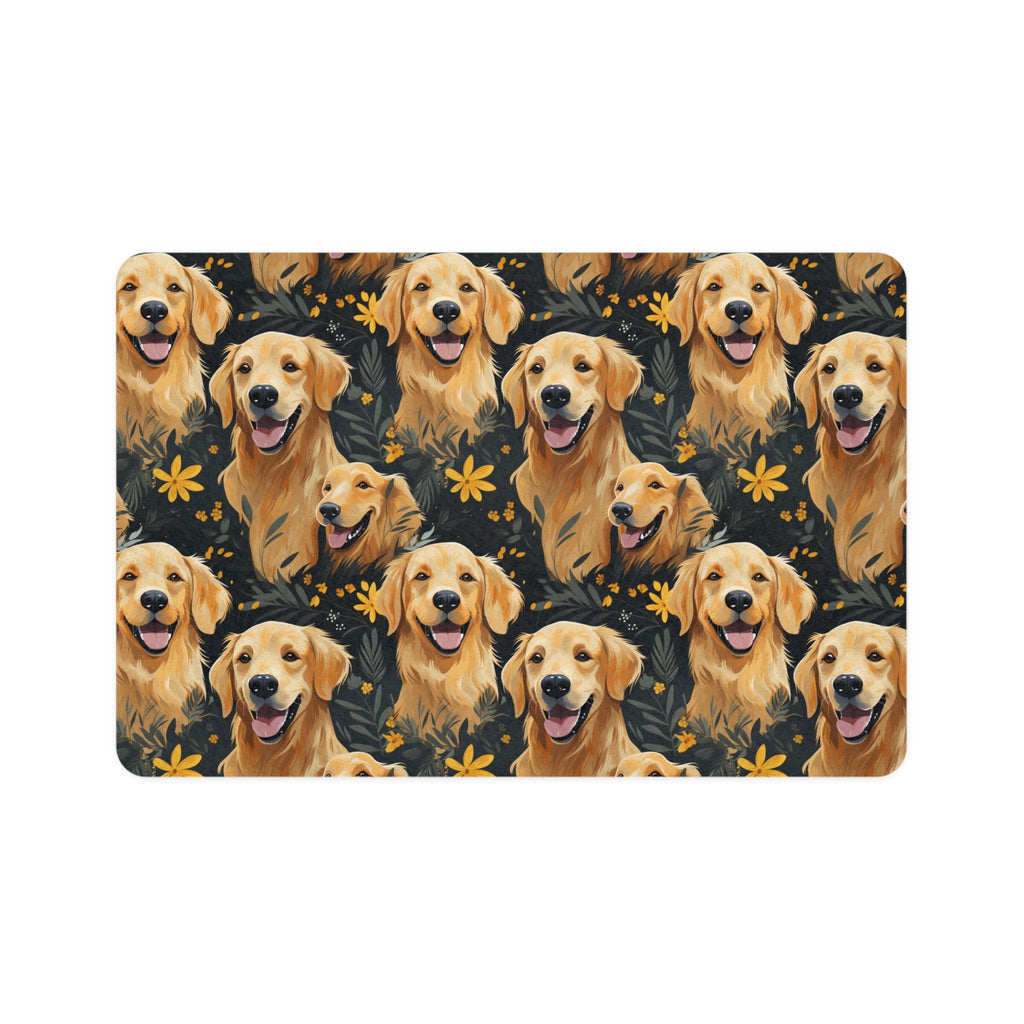 Golden Retriever Pattern Pet Food Mat | Dog Bowl Placemat, Waterproof 12x18