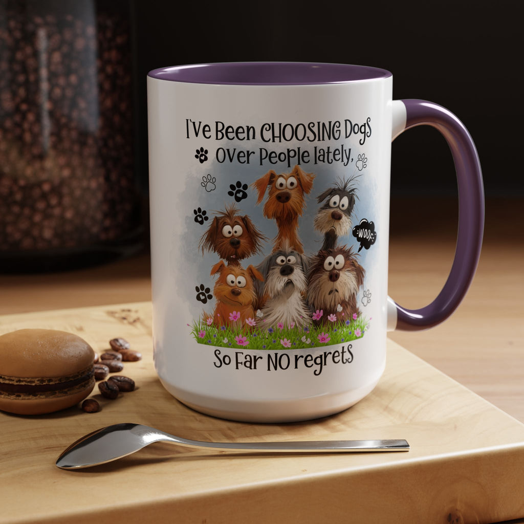Choosing Dogs Over People Mug | Funny Cute Cartoon Dogs, 11oz 15oz Accent Coffee Mug