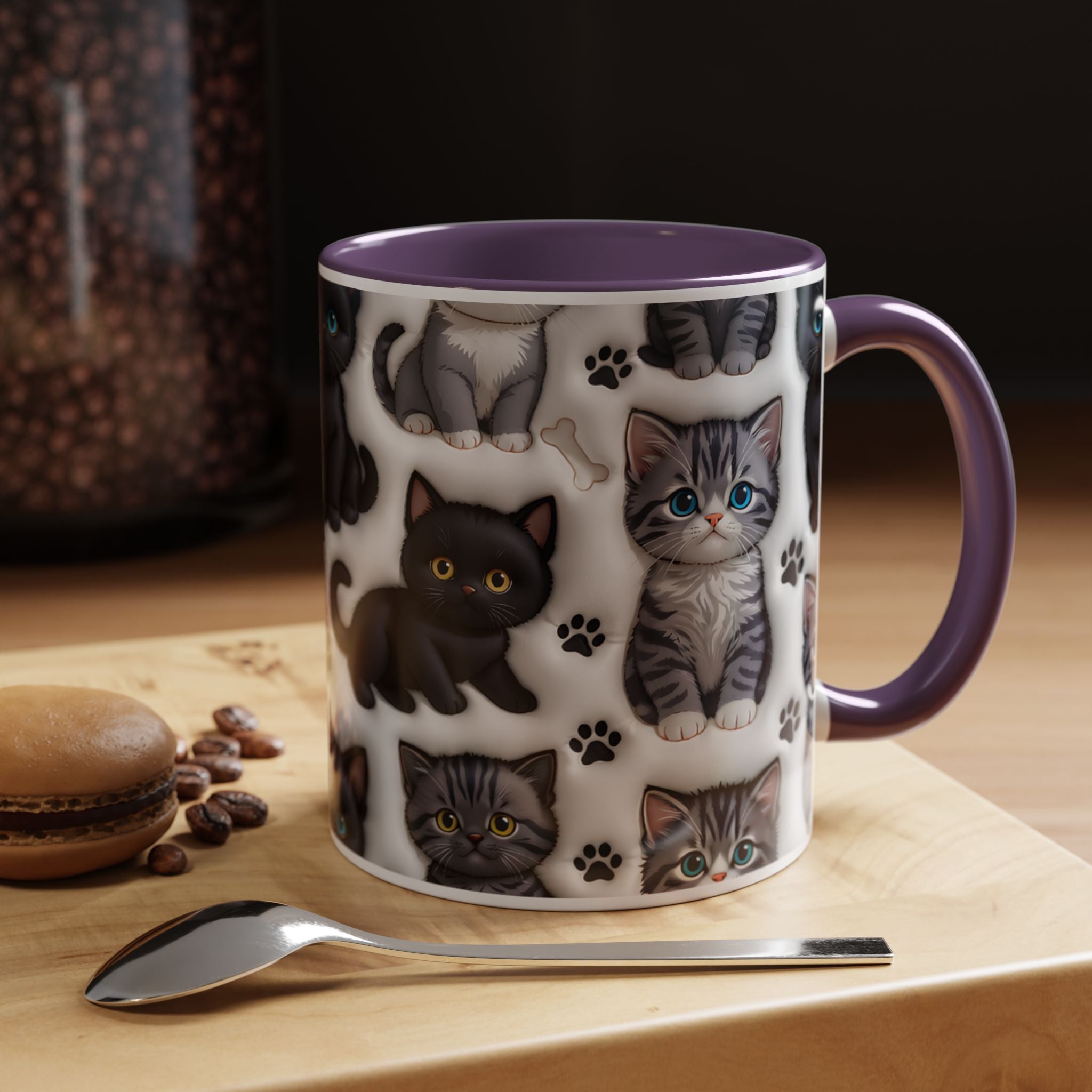Cute Kitten Pattern Accent Coffee Mug | Cat Paw Print Design