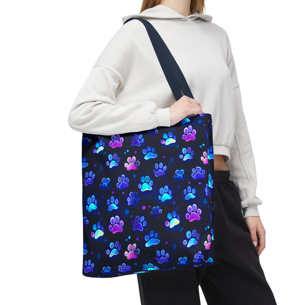 Neon Paw Print Tote | Colorful Cat Dog Paw Pattern All Over Print
