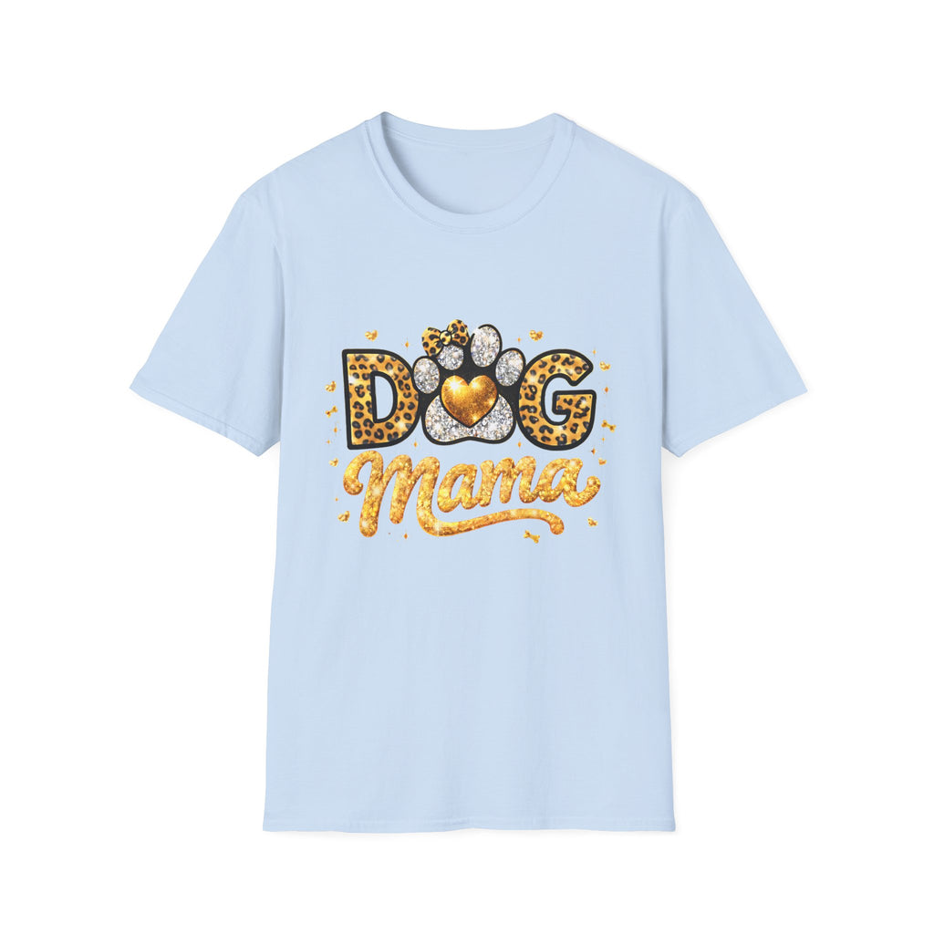 Dog Mama T-Shirt | Leopard Heart Paw Print, Gold Glitter Script