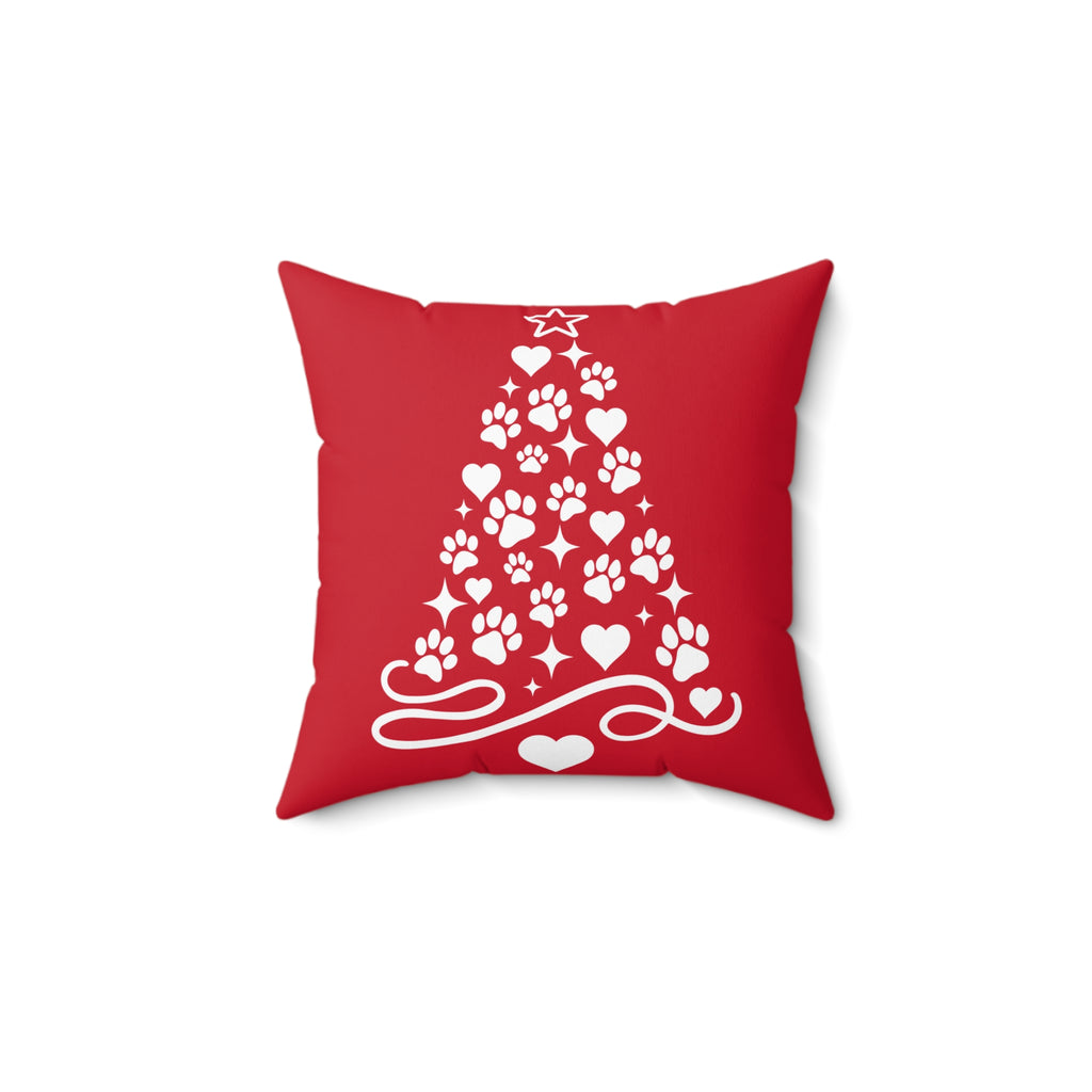 Paw Print Christmas Tree Pillow | Green Holiday Pet Decor