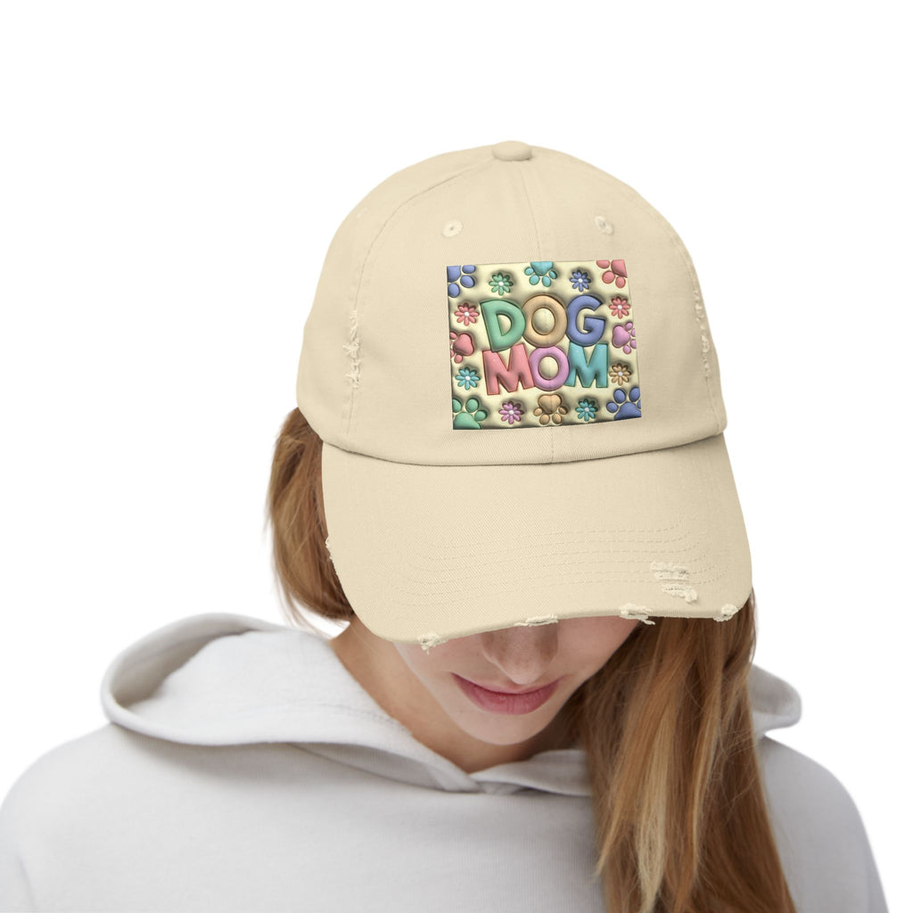 Dog Mom pastel paw print Hat | Distressed Dad Cap