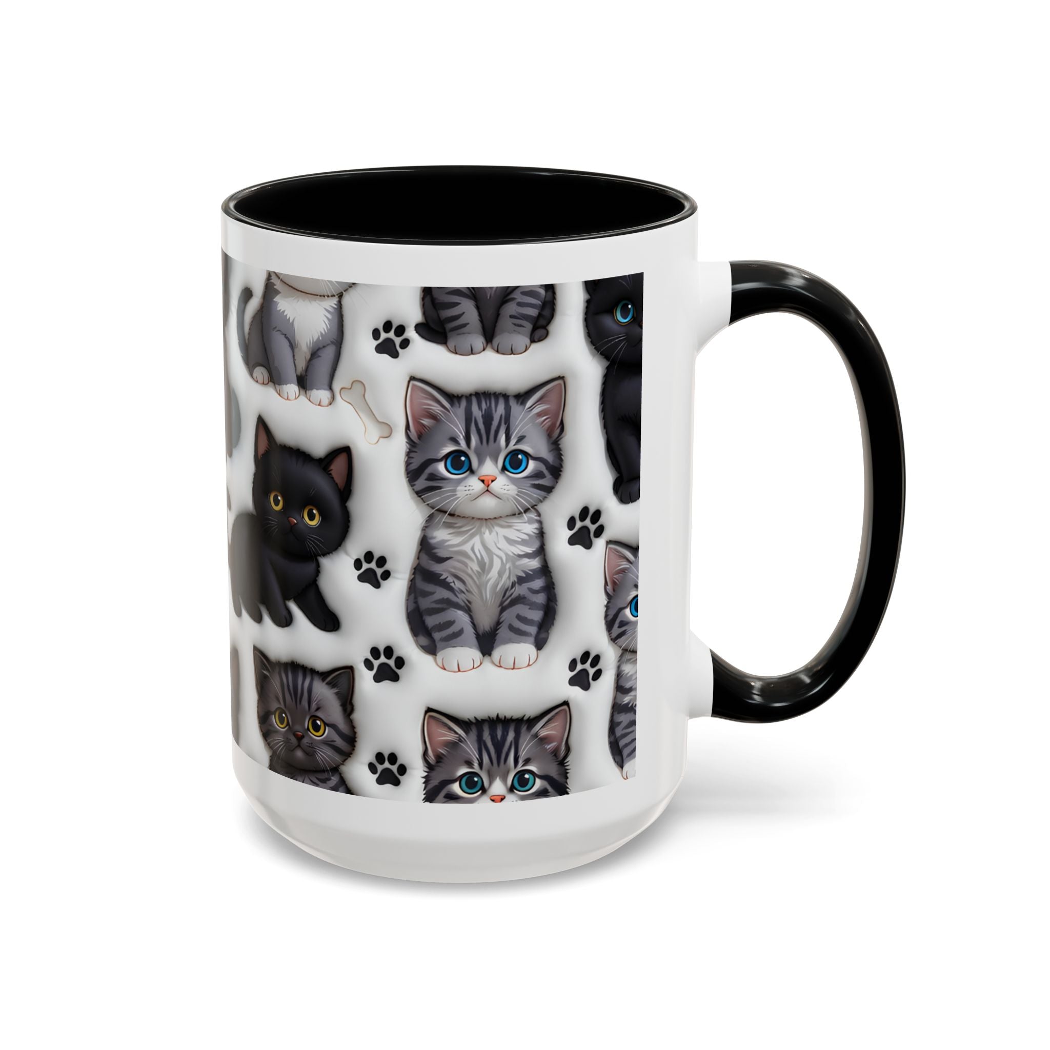 Cute Kitten Pattern Accent Coffee Mug | Cat Paw Print Design