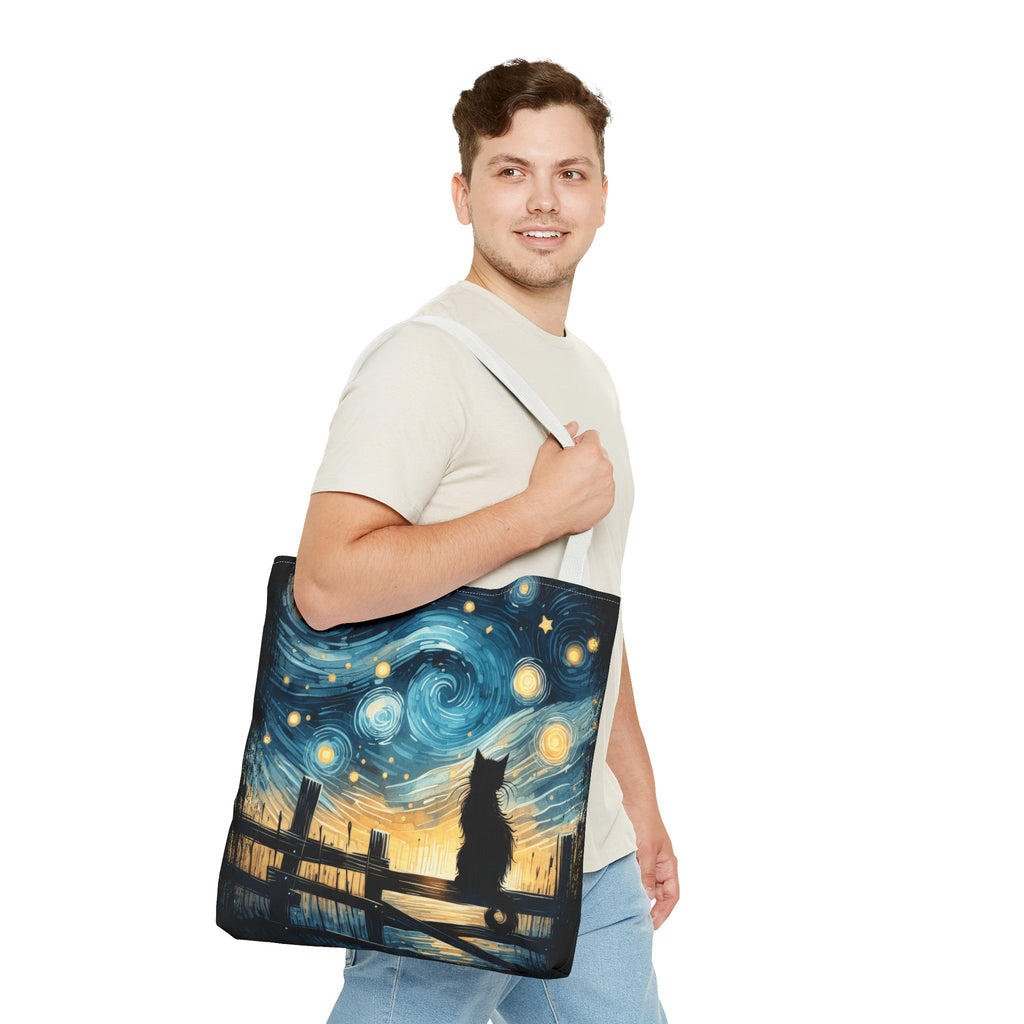 Starry Night Cat Tote | Van Gogh Inspired Swirling Sky Bag