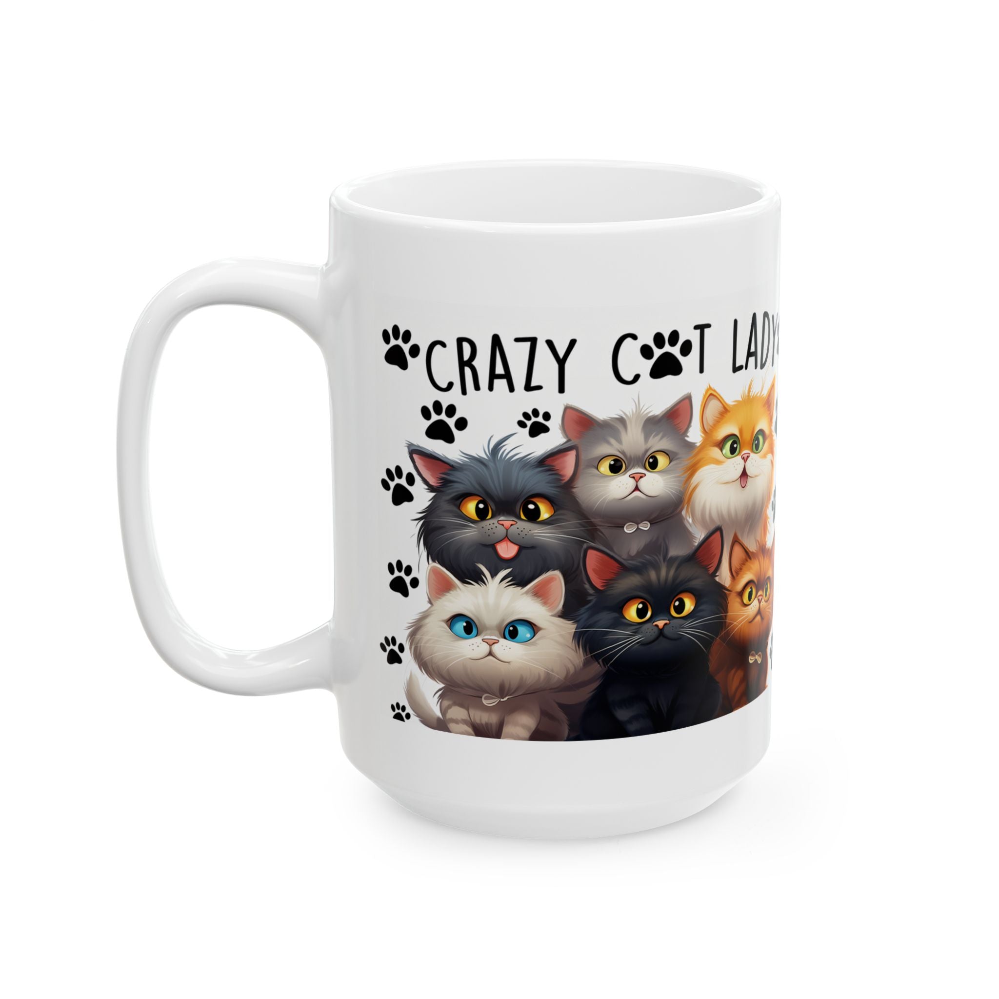 Crazy Cat Lady Cats mug | Cute cartoon kittens paw prints ceramic mug