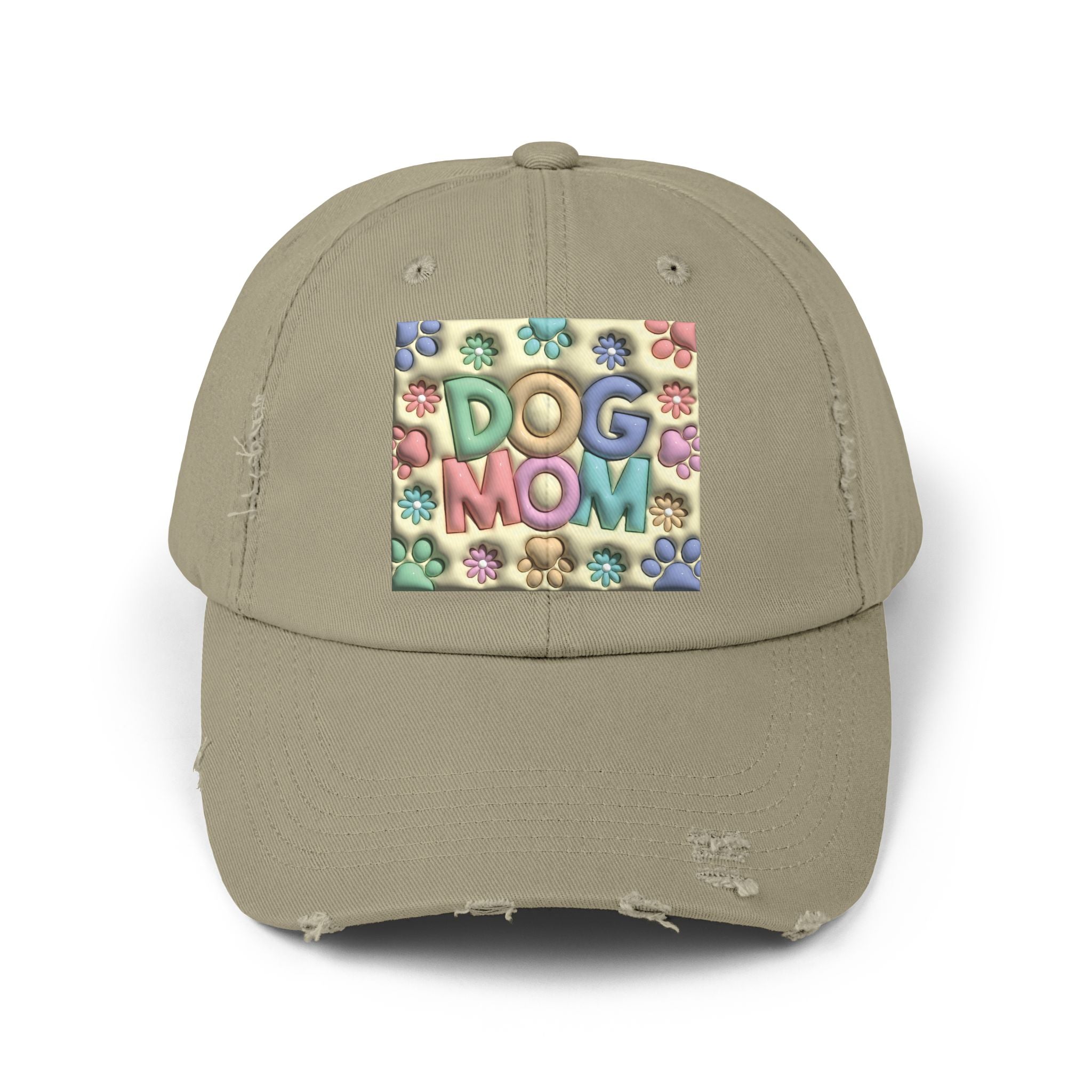 Dog Mom pastel paw print Hat | Distressed Dad Cap