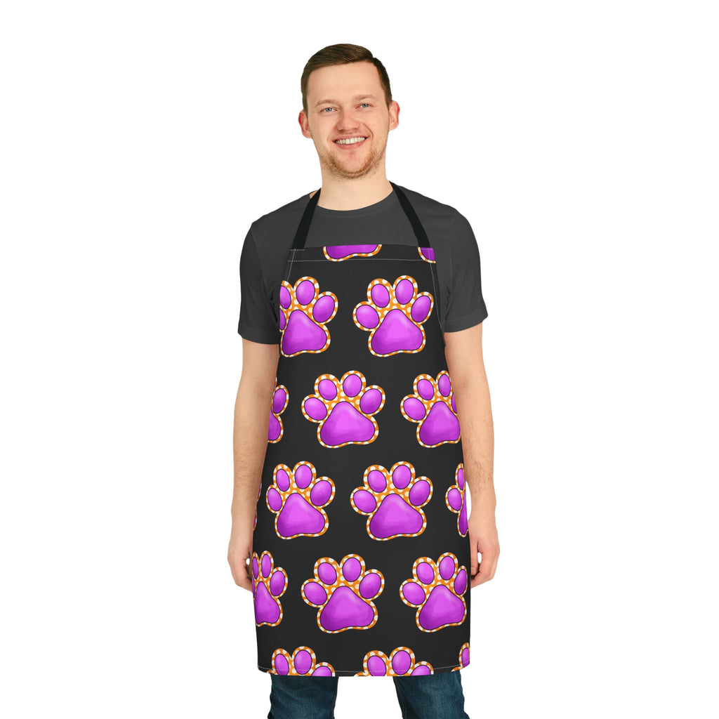 Purple Paw Print Apron | Pet Lover Kitchen Apron, Colorful Paw Pattern