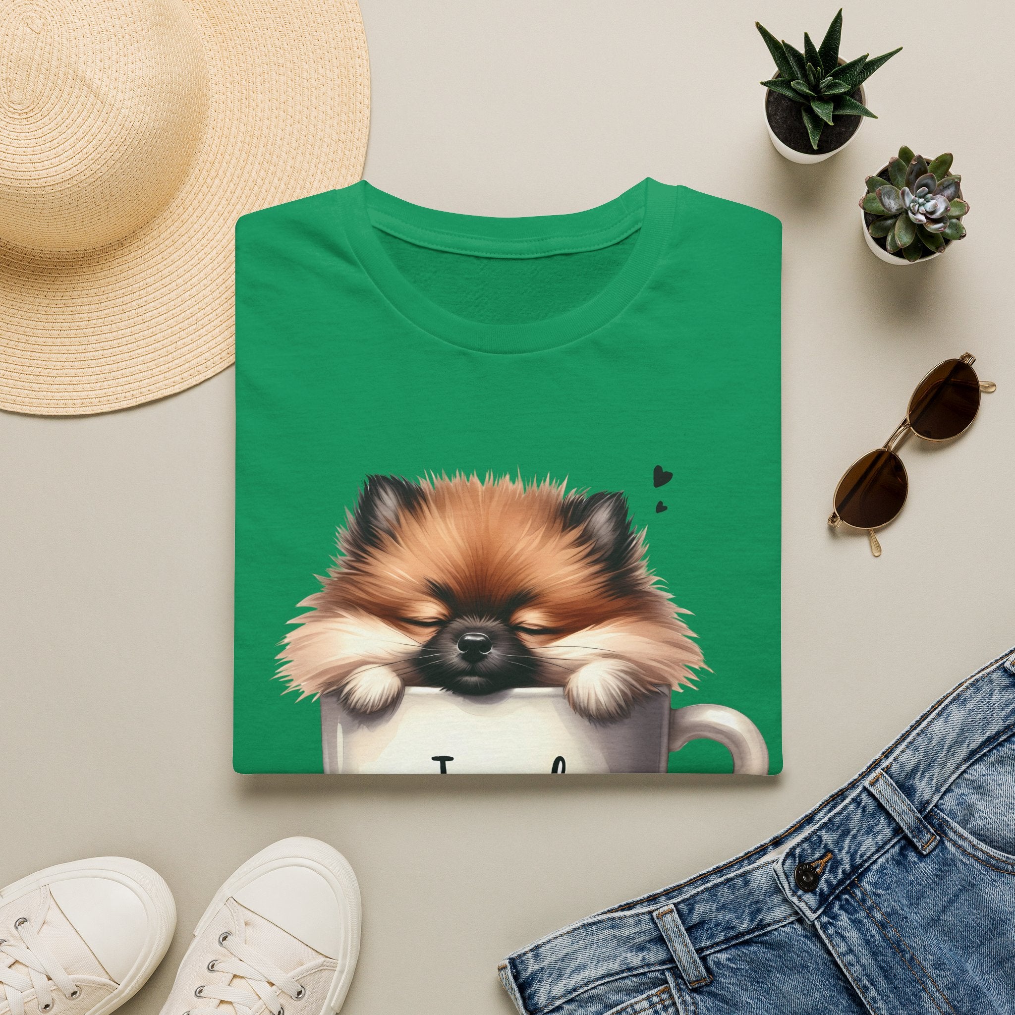 Cute Pomeranian in Coffee Mug T-Shirt | I Need Coffee, Dog Coffee Tee