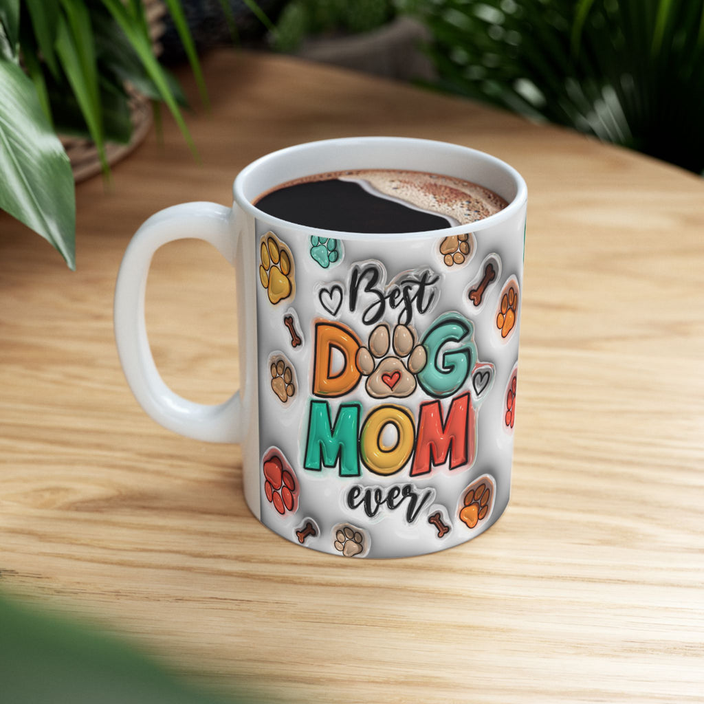 Best Dog Mom mug | Paw Print Pattern Ceramic Mug, 11oz or 15oz