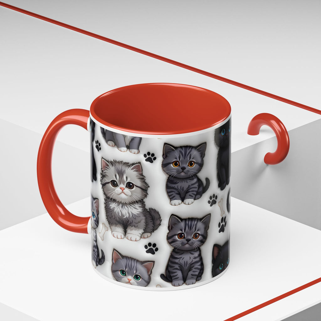Cute Kitten Pattern Accent Coffee Mug | Cat Paw Print Design