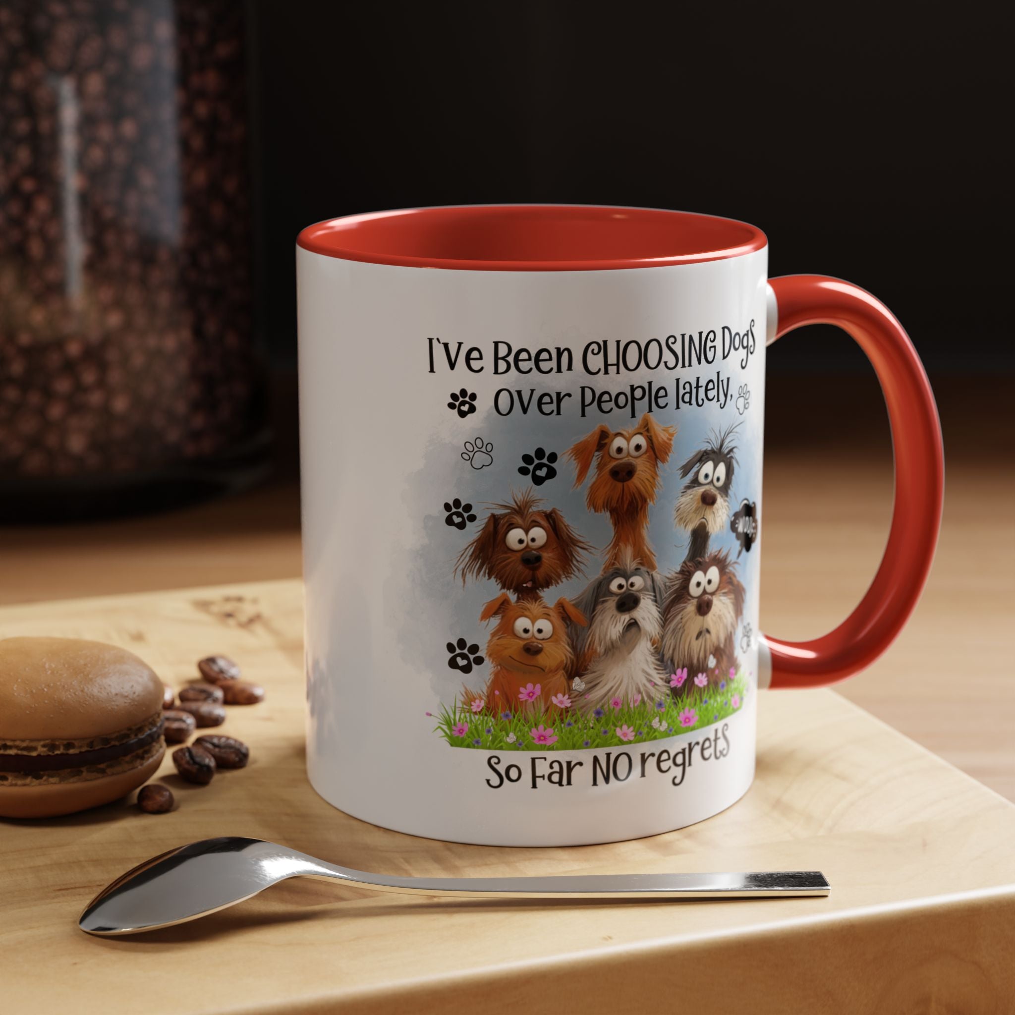 Choosing Dogs Over People Mug | Funny Cute Cartoon Dogs, 11oz 15oz Accent Coffee Mug