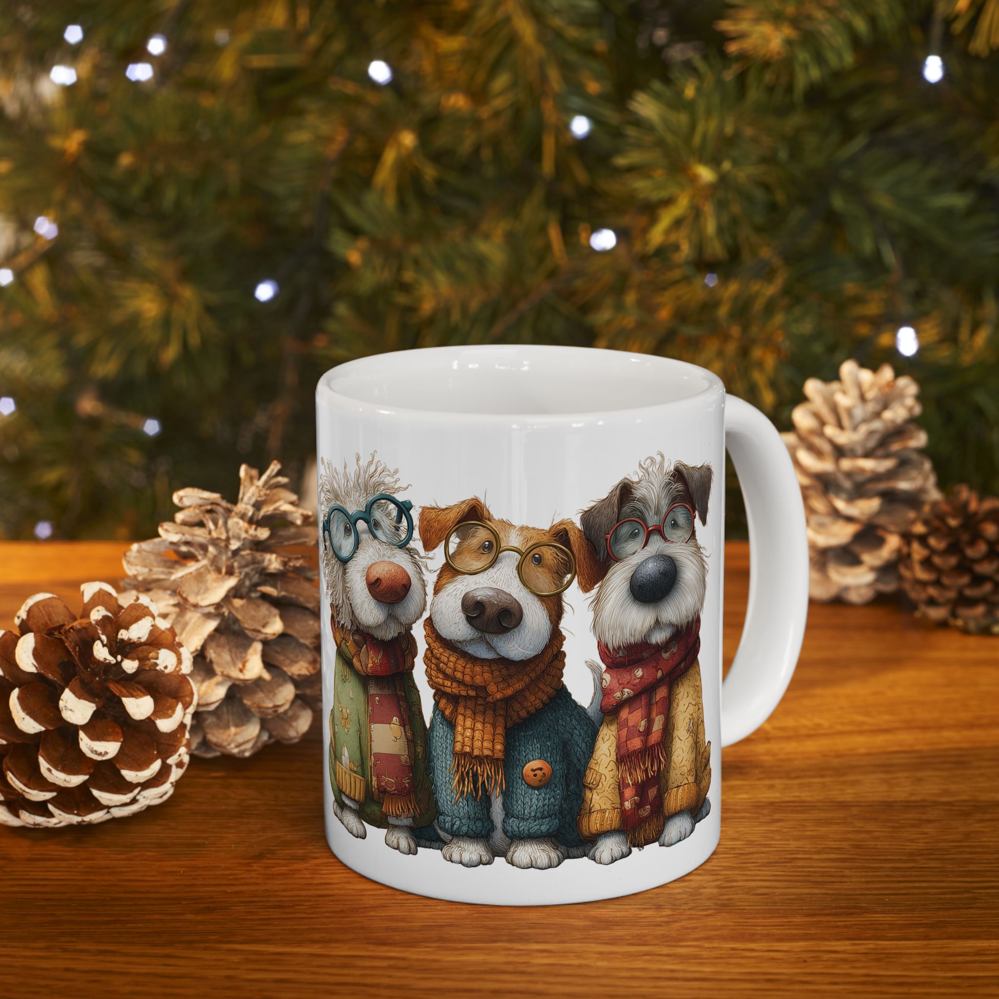 Whimsical Dog with Glasses and Scarf Mug | Ceramic Coffee Cup