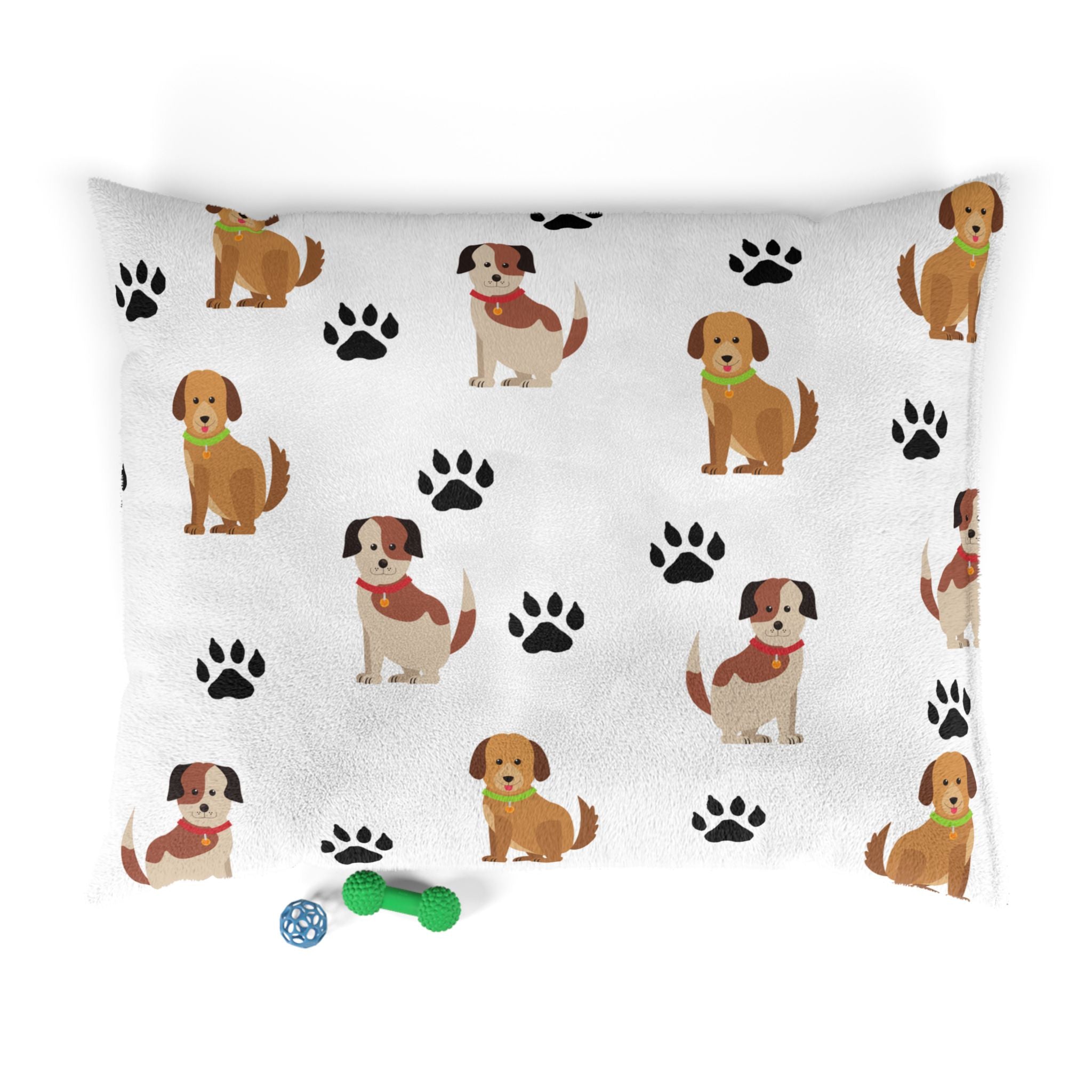 Cute Puppy Pattern Pet Bed | Dog Paw Print Design, Plush Rectangular Cushion
