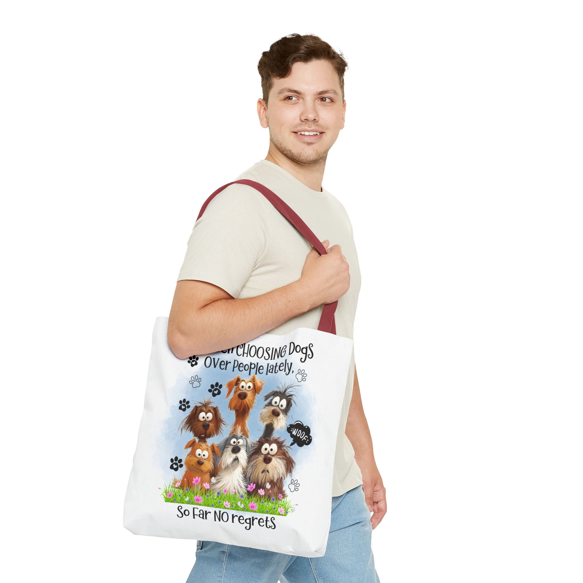 Choosing Dogs Over People Tote Bag | Cute Cartoon Dogs, Paw Print Design