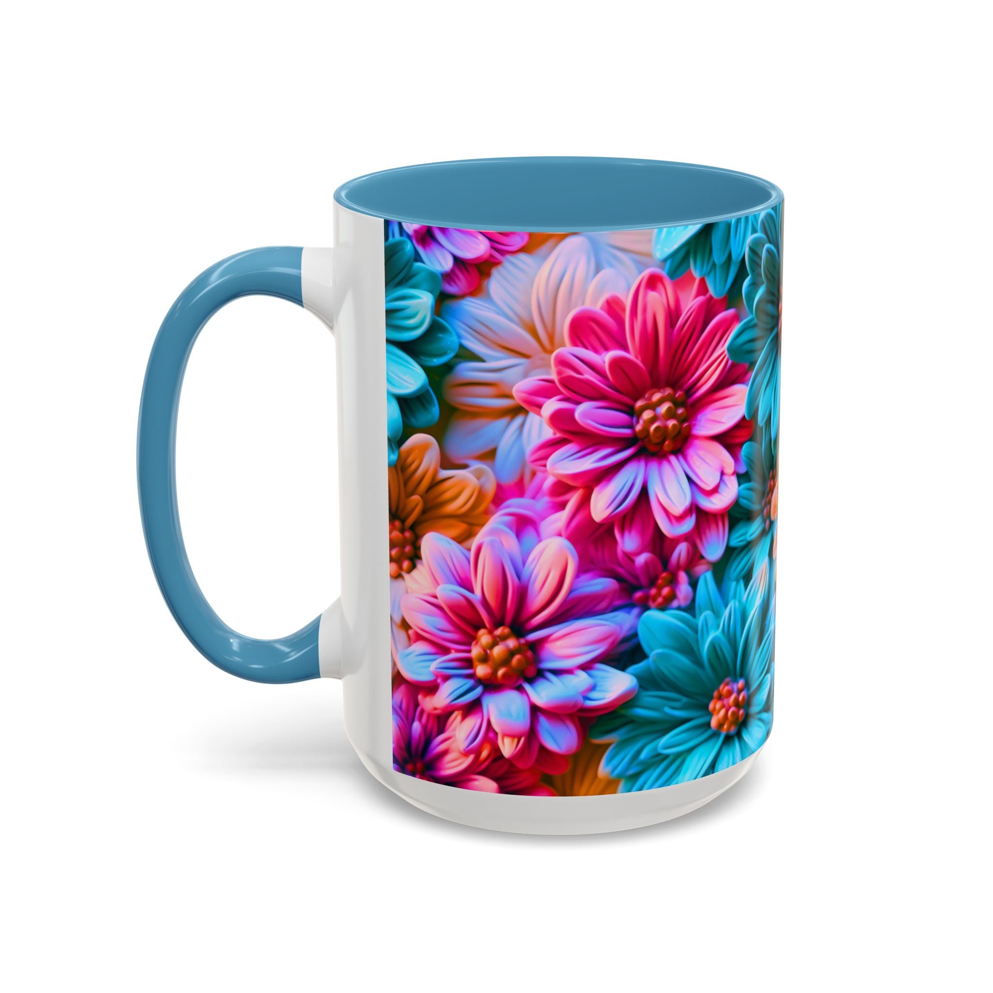 Vibrant Dahlia Floral Accent Mug | 11oz 15oz Ceramic Coffee Mug