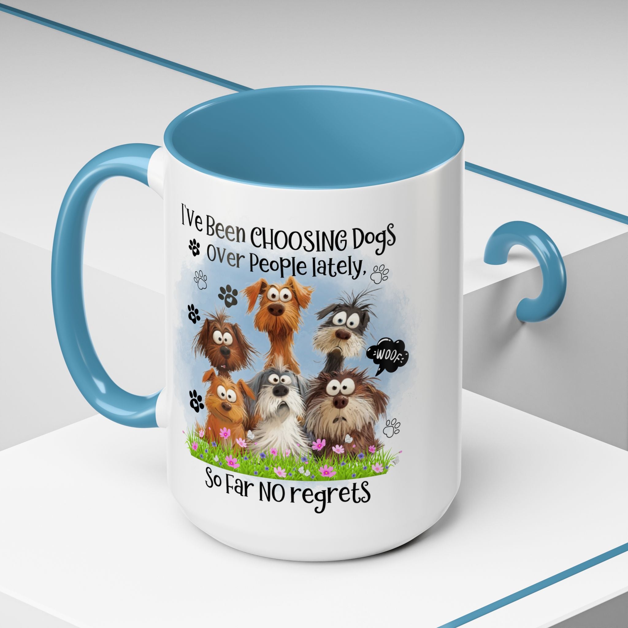 Choosing Dogs Over People Mug | Funny Cute Cartoon Dogs, 11oz 15oz Accent Coffee Mug