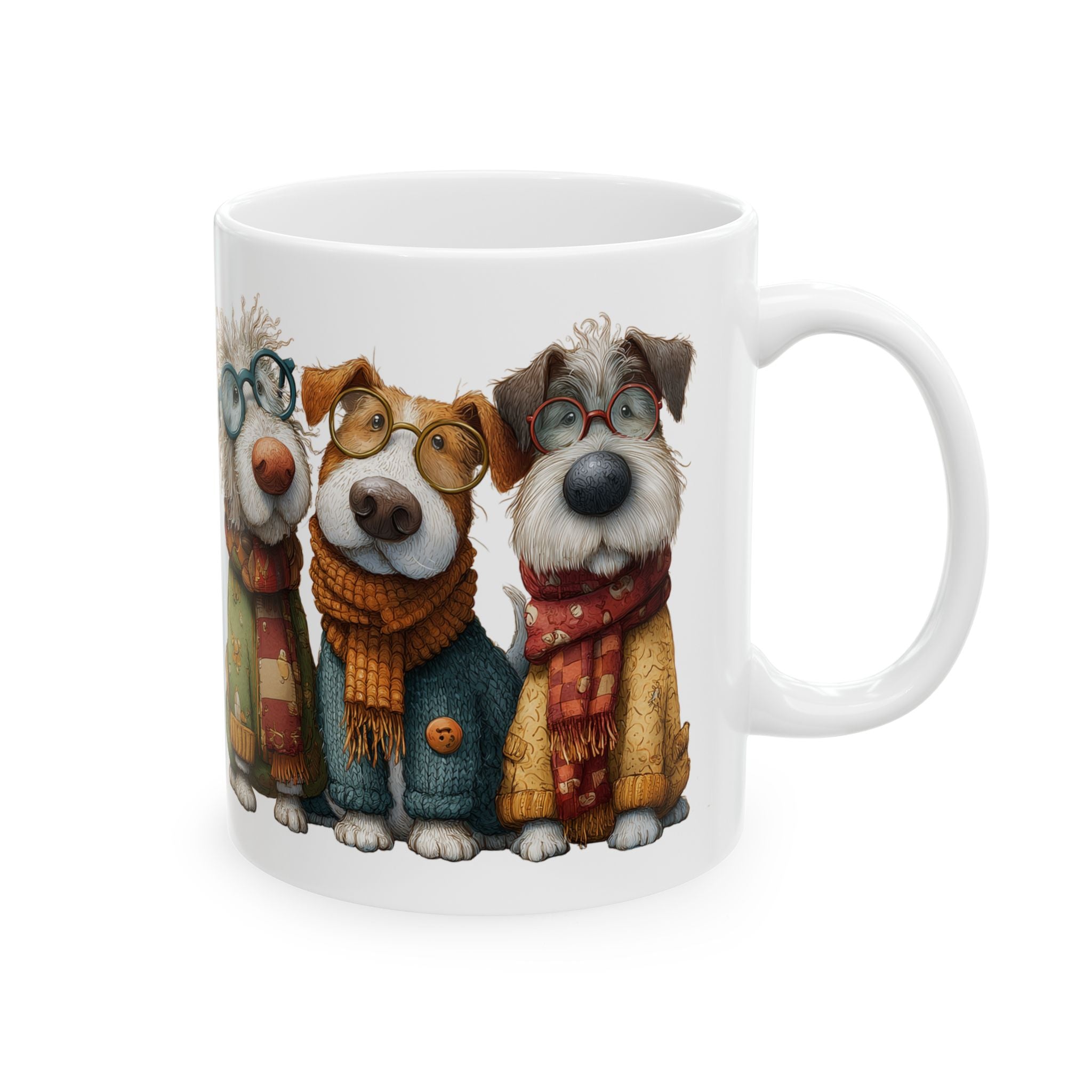 Whimsical Dog with Glasses and Scarf Mug | Ceramic Coffee Cup