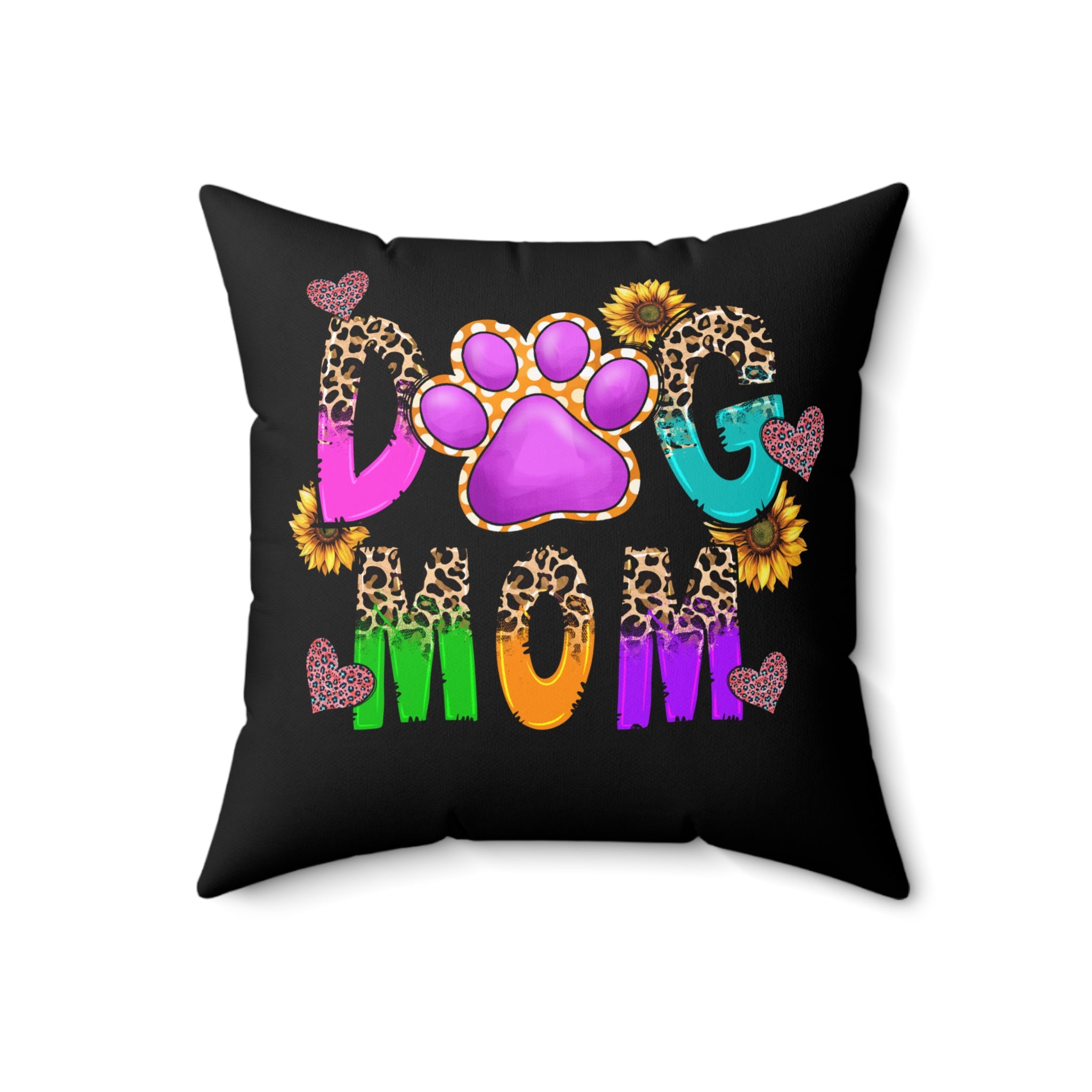 Dog Mom Paw Print Pillow | Colorful Leopard Sunflower Design