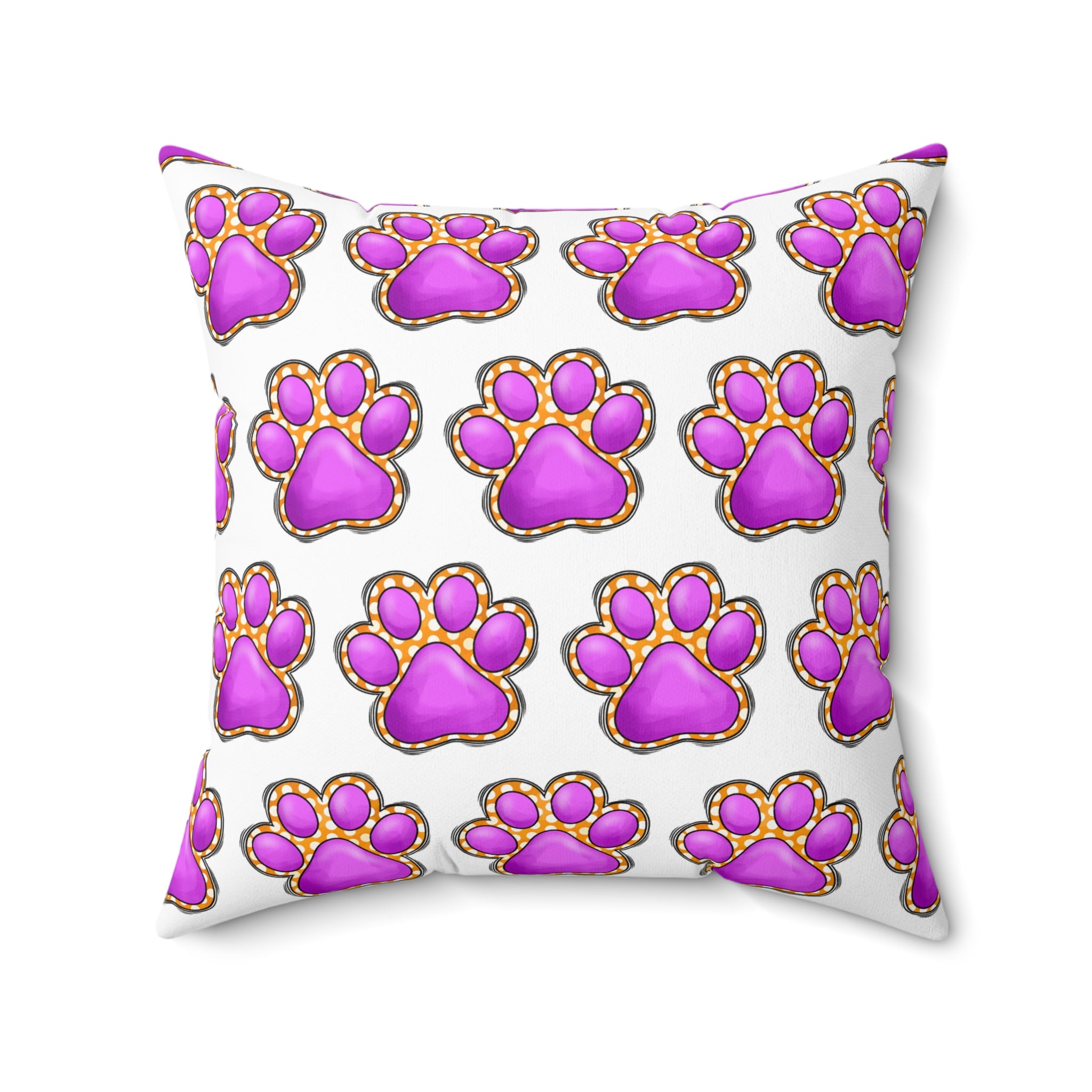 Pink Paw Print Pattern Pillow | Pet Lover Decorative Cushion