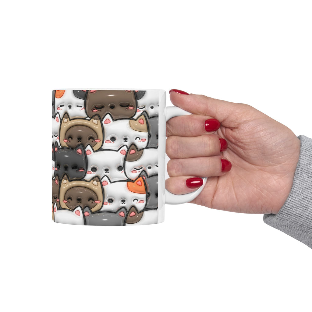 Kawaii Cat Pattern Mug | Cute Cats Ceramic Coffee Cup
