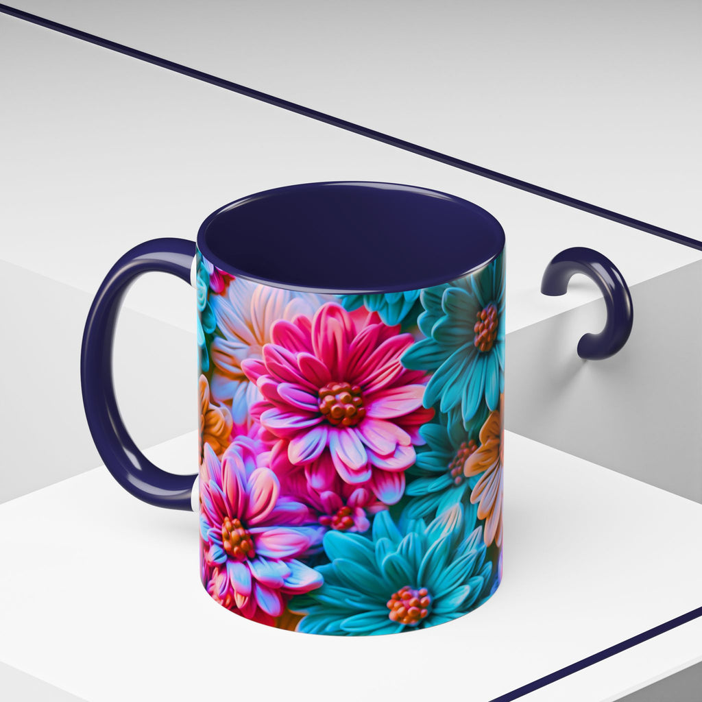 Vibrant Dahlia Floral Accent Mug | 11oz 15oz Ceramic Coffee Mug