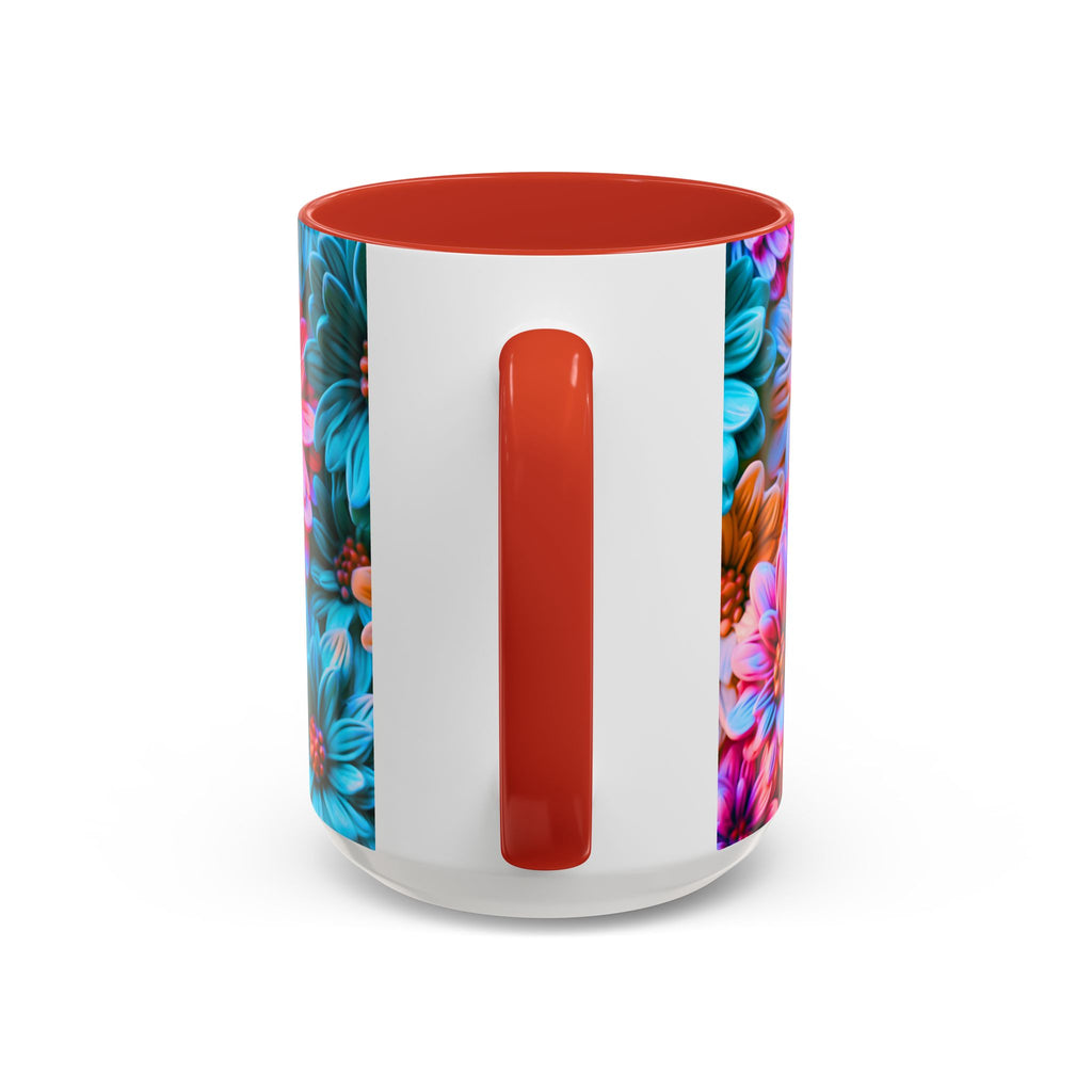 Vibrant Dahlia Floral Accent Mug | 11oz 15oz Ceramic Coffee Mug