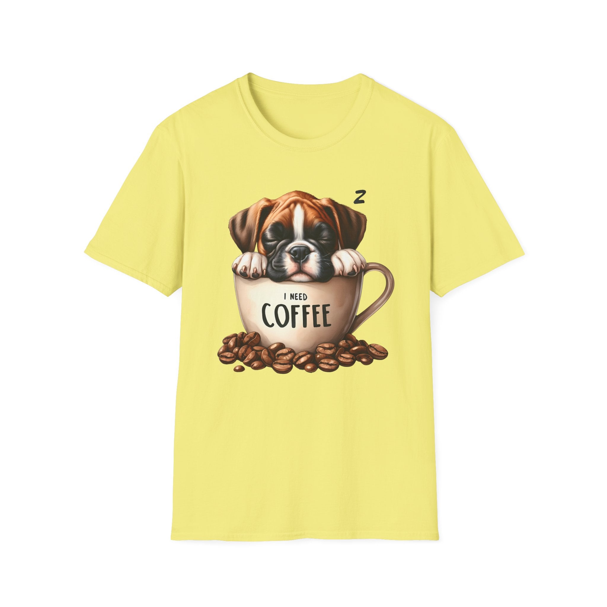 Sleeping Puppy in Coffee Cup T-Shirt | I Need Coffee Design