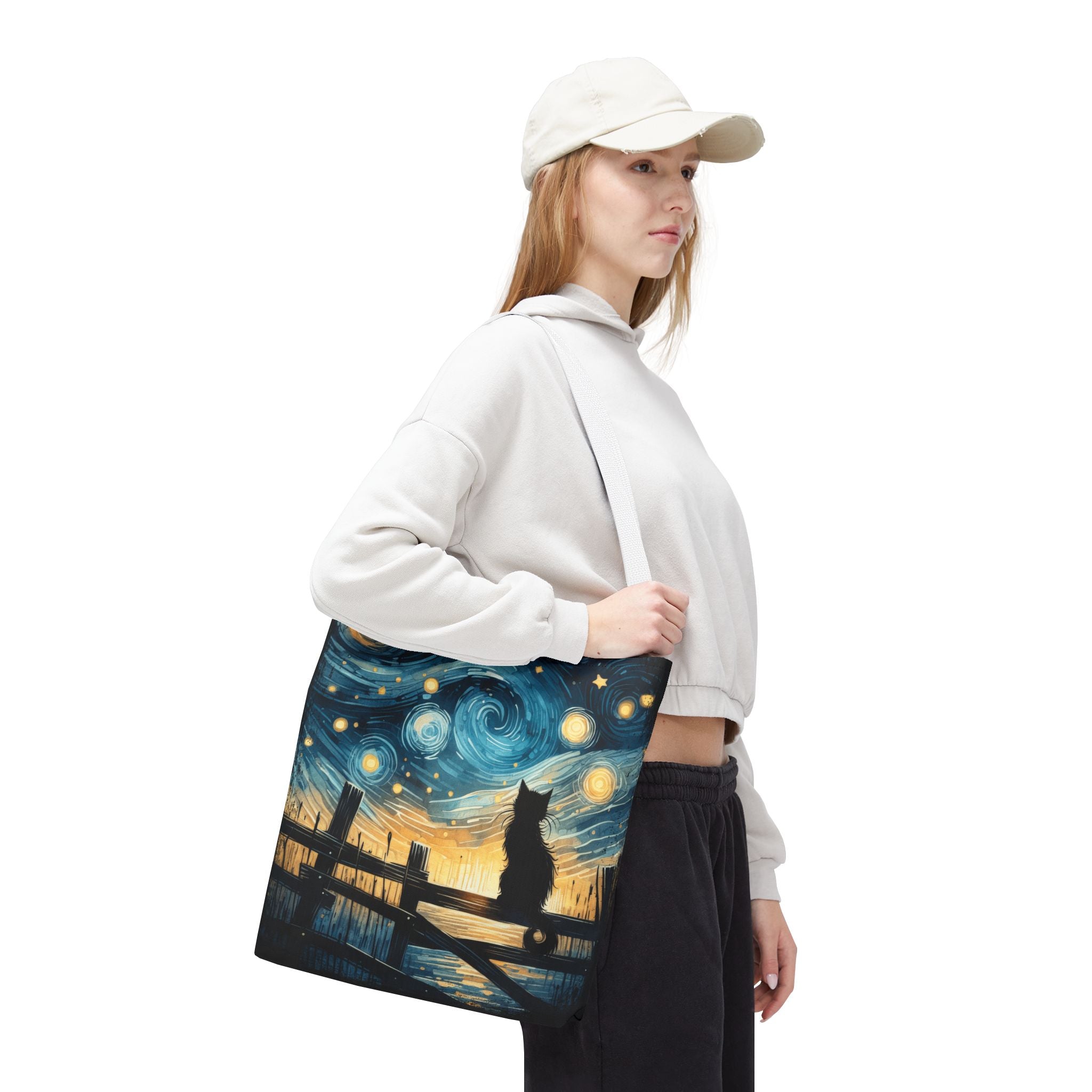Starry Night Cat Tote | Van Gogh Inspired Swirling Sky Bag