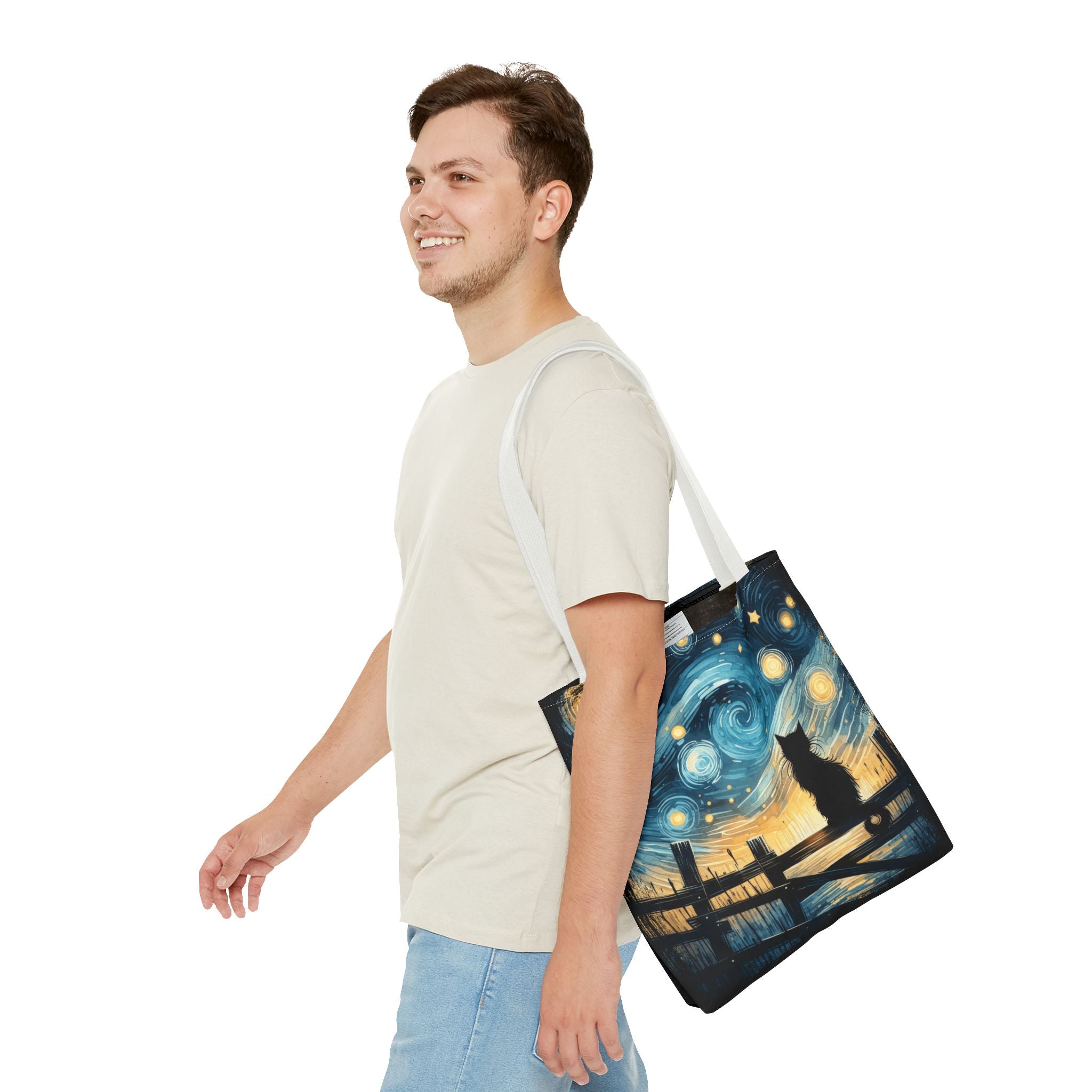 Starry Night Cat Tote | Van Gogh Inspired Swirling Sky Bag