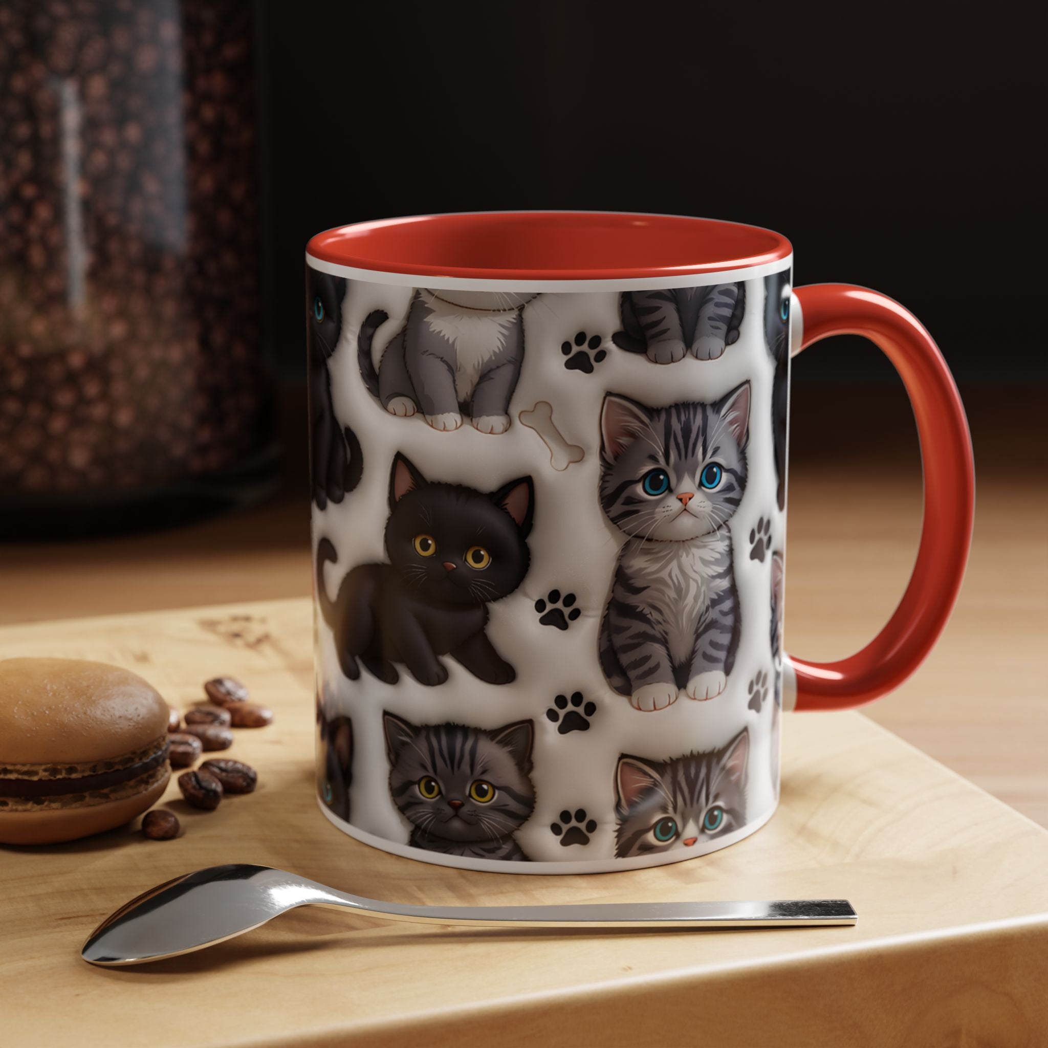 Cute Kitten Pattern Accent Coffee Mug | Cat Paw Print Design