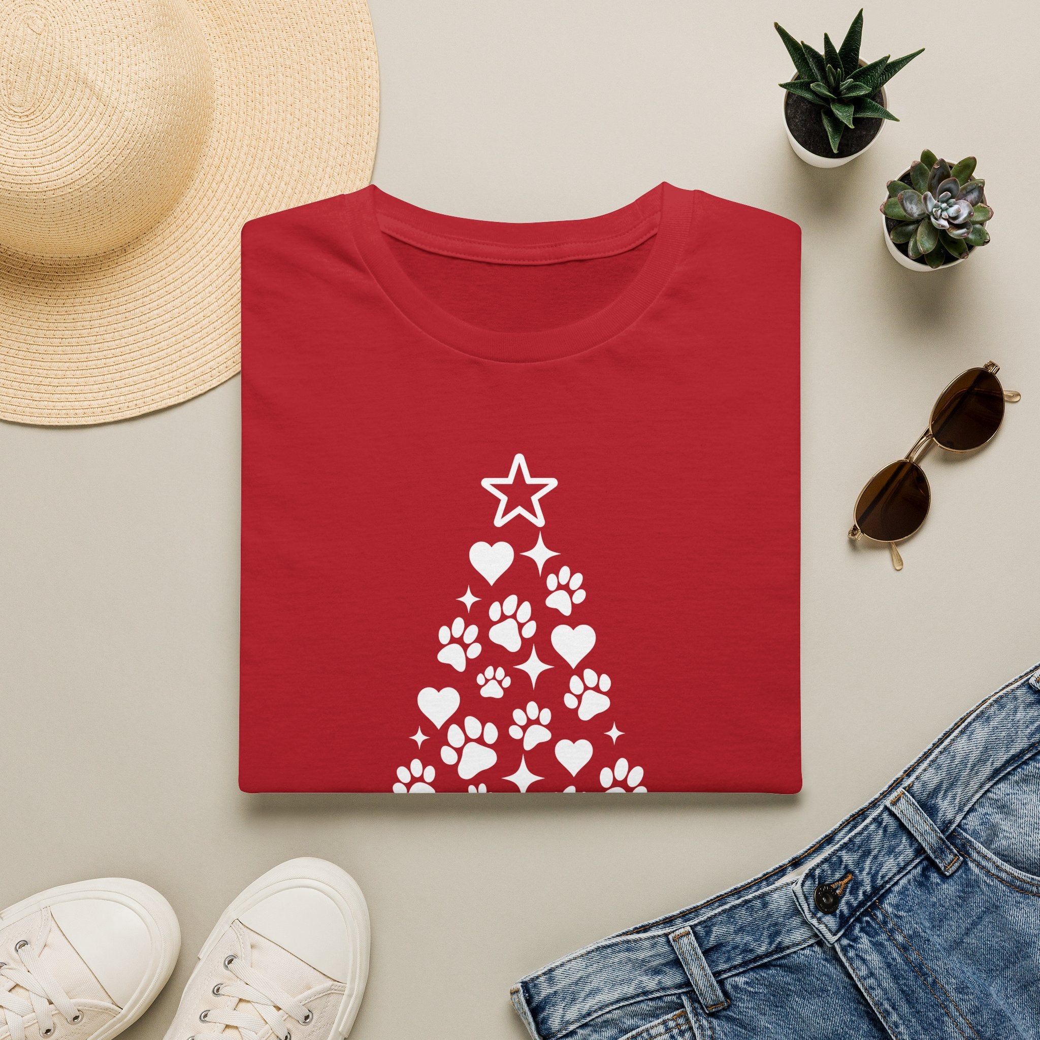 Paw Paw Print Christmas Tree T-Shirt | Dog Lover Holiday Tee