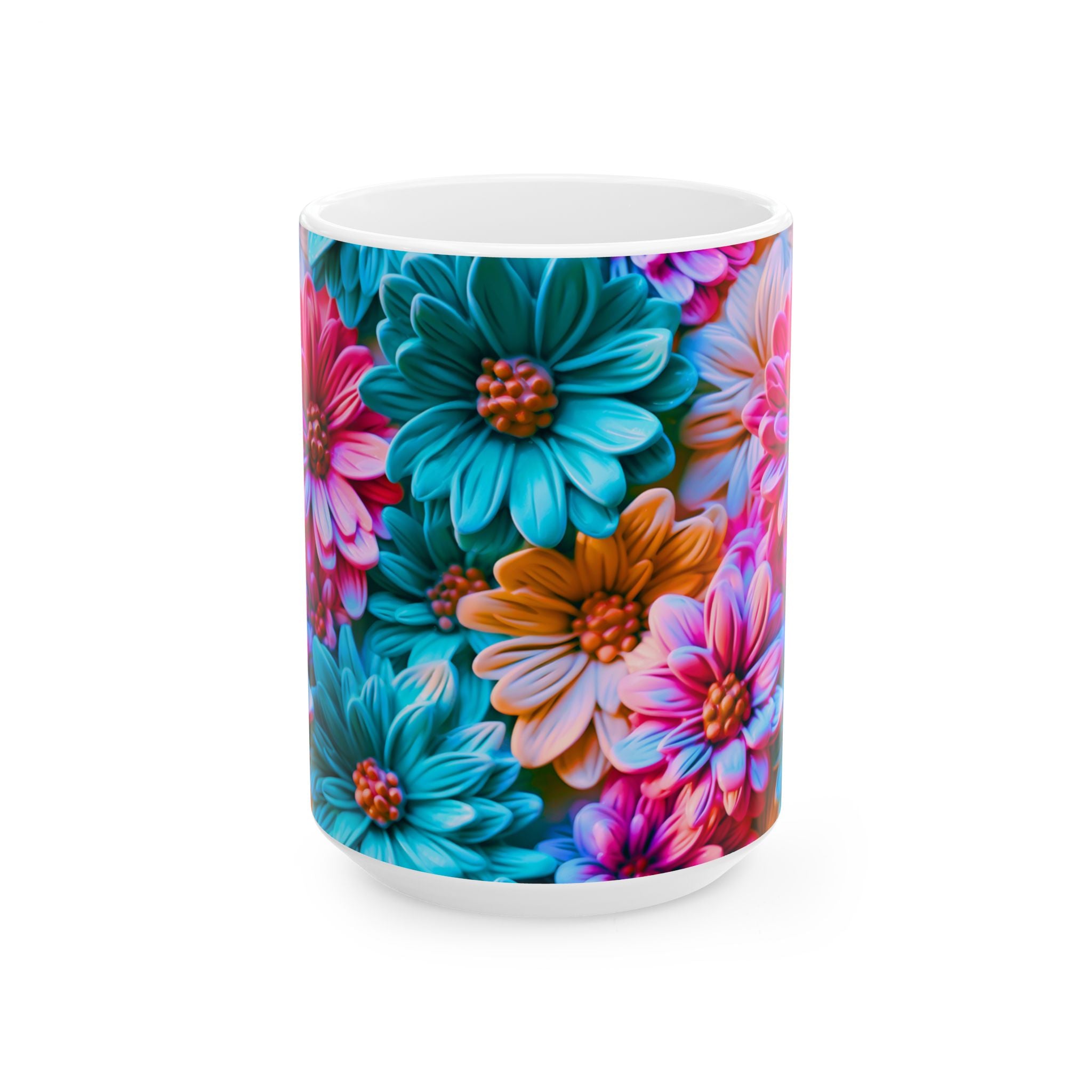 Colorful Daisy Pattern Mug | Floral Ceramic Coffee Cup
