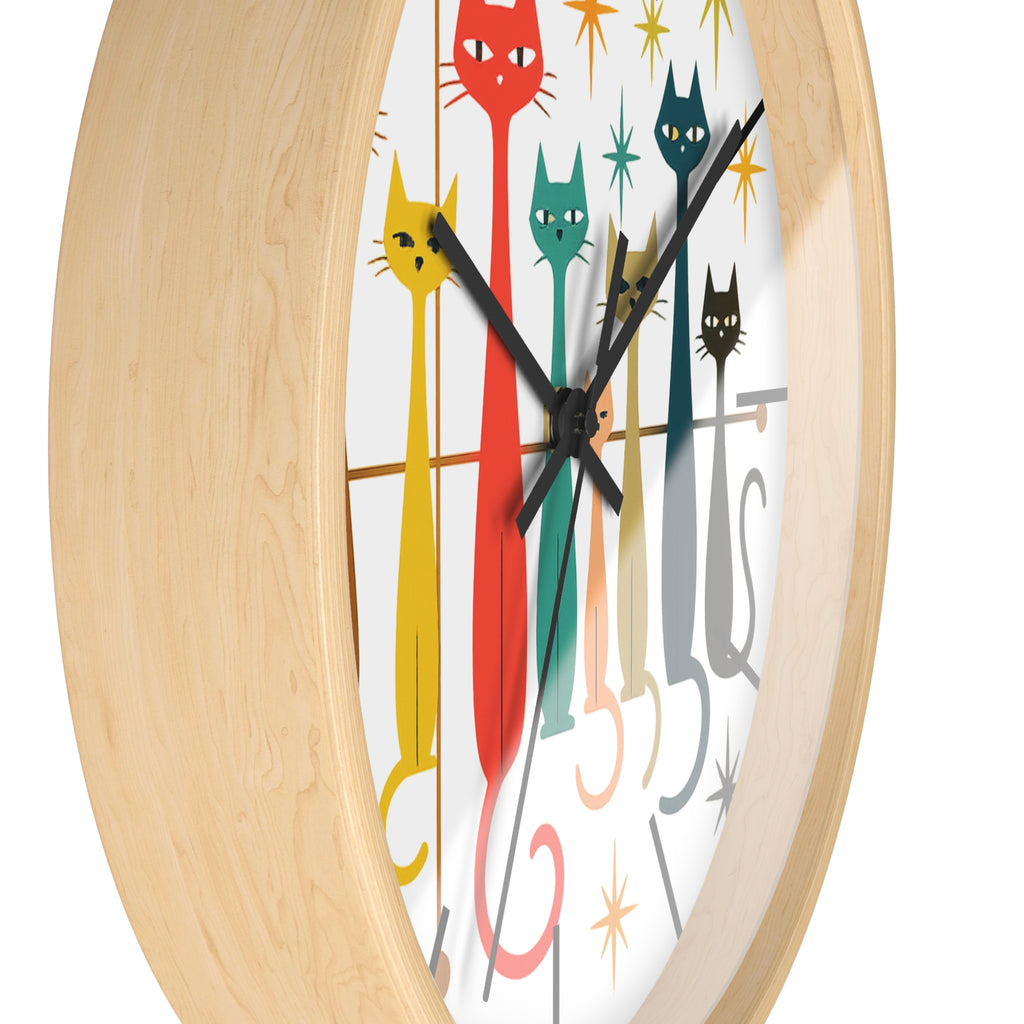 Retro Mid Century Modern Cats Wall Clock | Atomic Starburst Cat Design